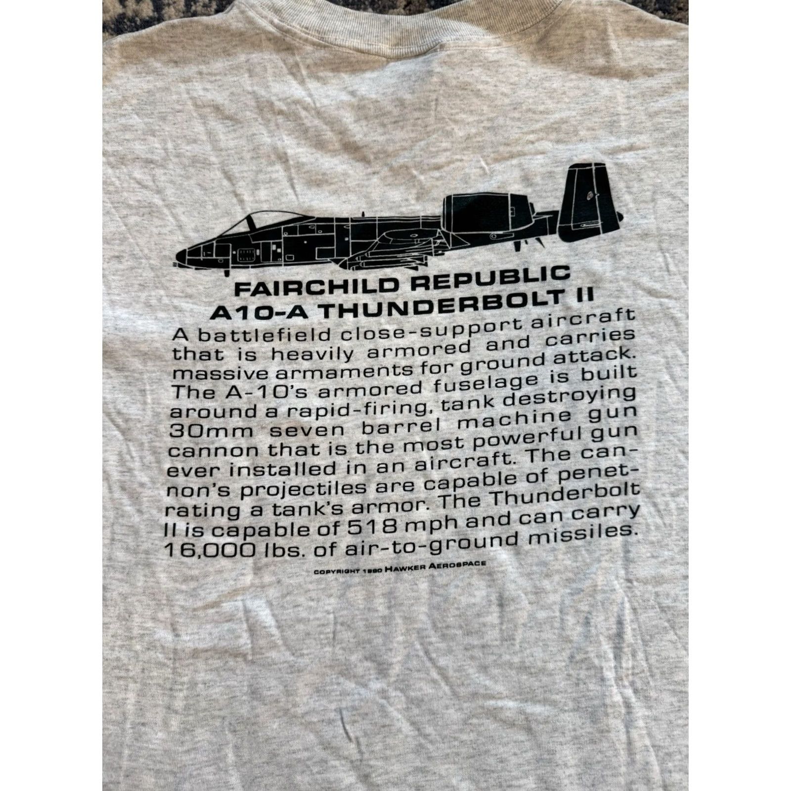 Fruit Of The Loom VINTAGE 90s Fairchild Republic A 10-A Thunderbolt II Warthog Fighter Jet T Shirt M Gray Men Size US M / EU 48-50 / 2 - 5 Thumbnail
