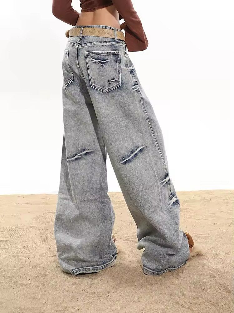 Jean Y2K Washed Grey Baggy Jeans Size 29" - 5 Thumbnail