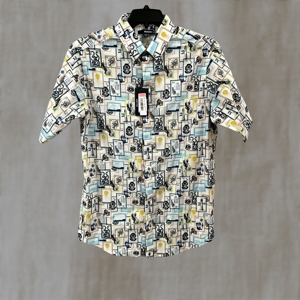 Murano Murano Tall Man’s Sailor Button Down Shirt LT White Cotton Button-Up Men Big & Tall Collared Short Sleeve Easy Care Shirt Shirt Mens White LT Size US L / EU 52-54 / 3 - 1 Thumbnail
