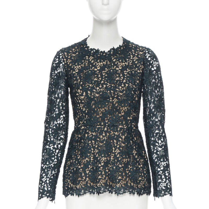 Stella McCartney STELLA MCCARTNEY 2013 green floral guipure lace fitted waist lined top IT36 XS Size XS / US 0-2 / IT 36-38 - 1 Thumbnail
