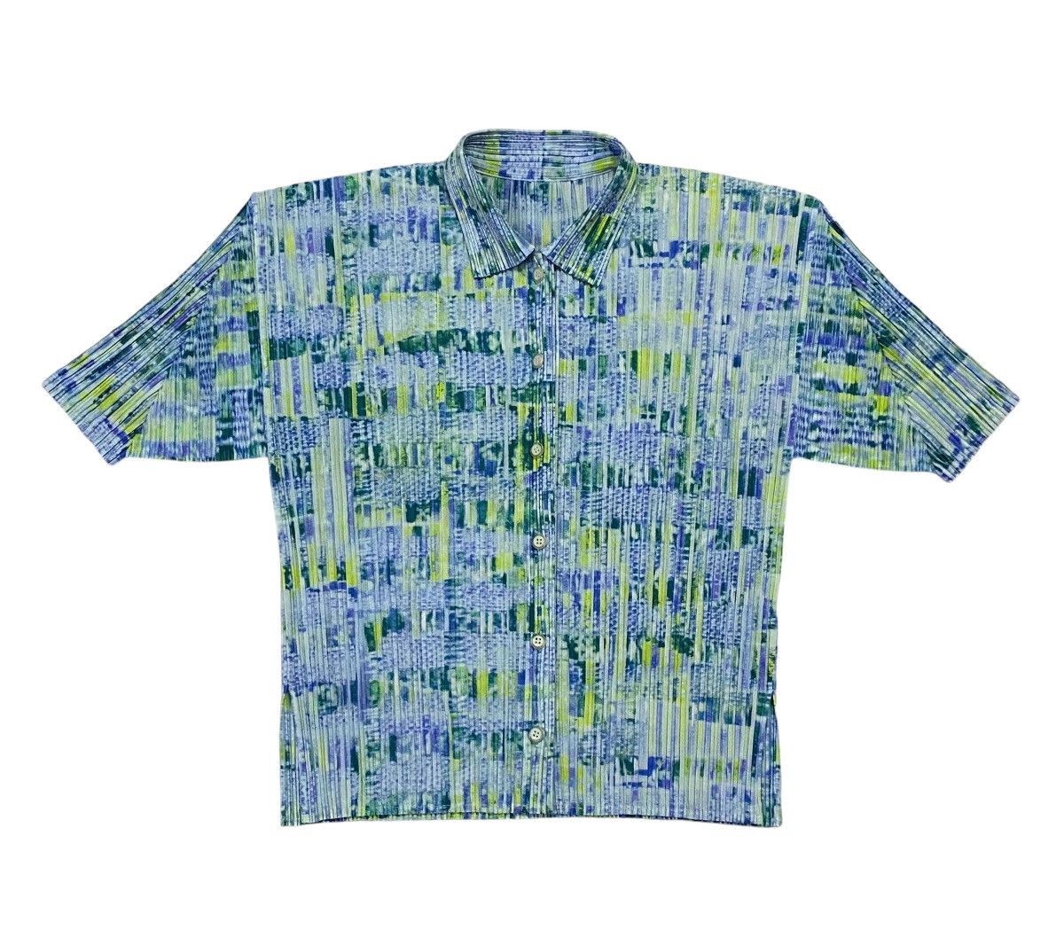 Issey Miyake × Pleats Please Issey Miyake Pleats Please Pleated Multicolor Top Short Sleeve Button Ups Size L / US 10 / IT 46 - 2 Thumbnail