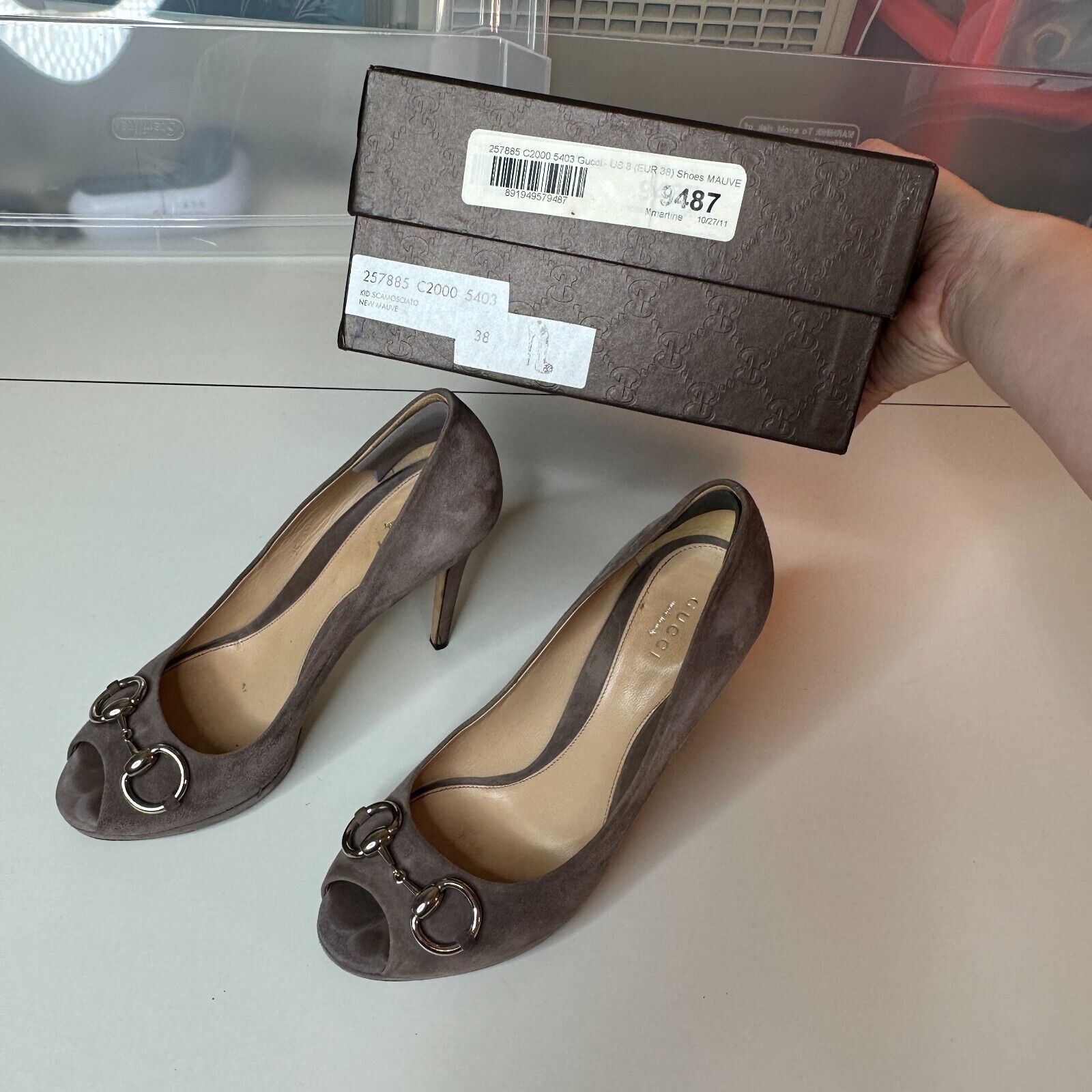 Gucci Gucci Kid Scamosciato Gray Suede Open Toe Stiletto 38 Size US 7.5 / IT 37.5 - 14 Thumbnail