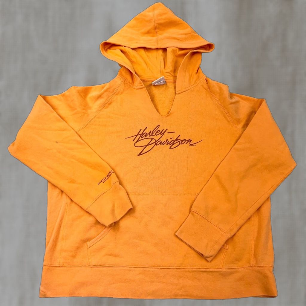 Harley Davidson Harley Davidson Hoodie Women Large Orange V Neck Pullover Sweatshirt Y2K Womens Size L / US 10 / IT 46 - 1 Thumbnail