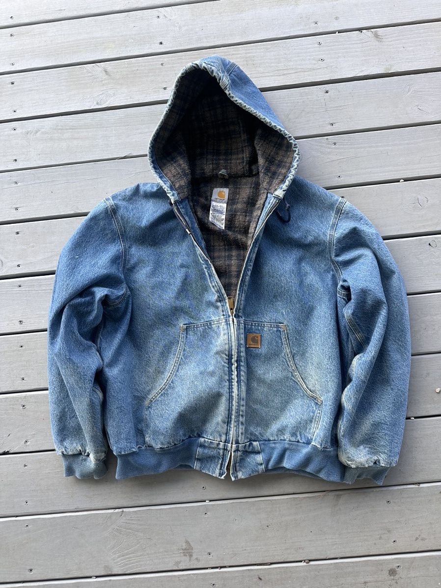 image of Denim Carhartt Hoodie Jacket Size Xxl 1990S Blanket, Men's