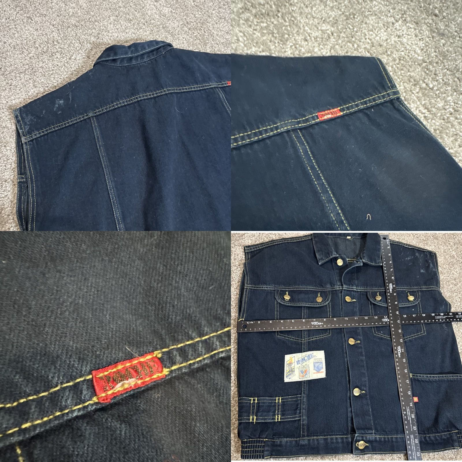 Denime VINTAGE 90s Dark Wash Denim Roche Jean Button Front Vest Large Women Size 36" / US 14 / IT 50 - 8 Thumbnail