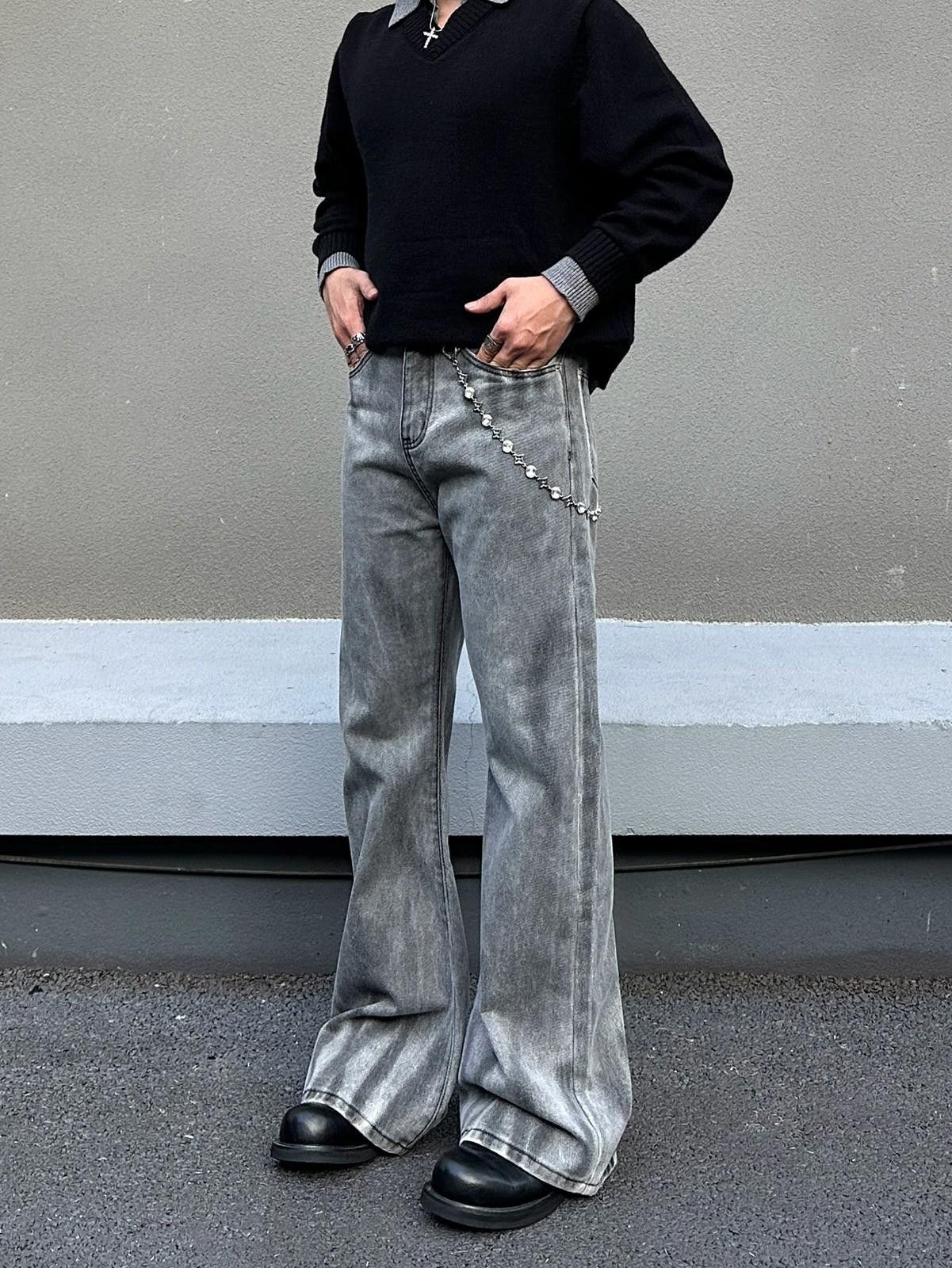 Japanese Brand Gray Wide Leg Denim Jeans, Loose Fit Flared Jeans Size US 32 / EU 48 - 3 Thumbnail