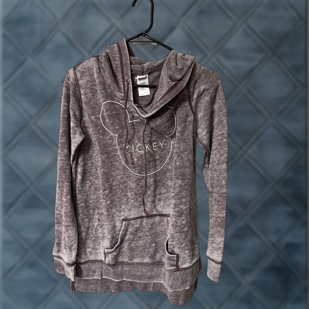 Disney Disney Womens Hoodie M Plum Burnout Lightwt Mickey Mouse Modern Logo Pockets Shirt Size M / US 6-8 / IT 42-44 - 1 Thumbnail