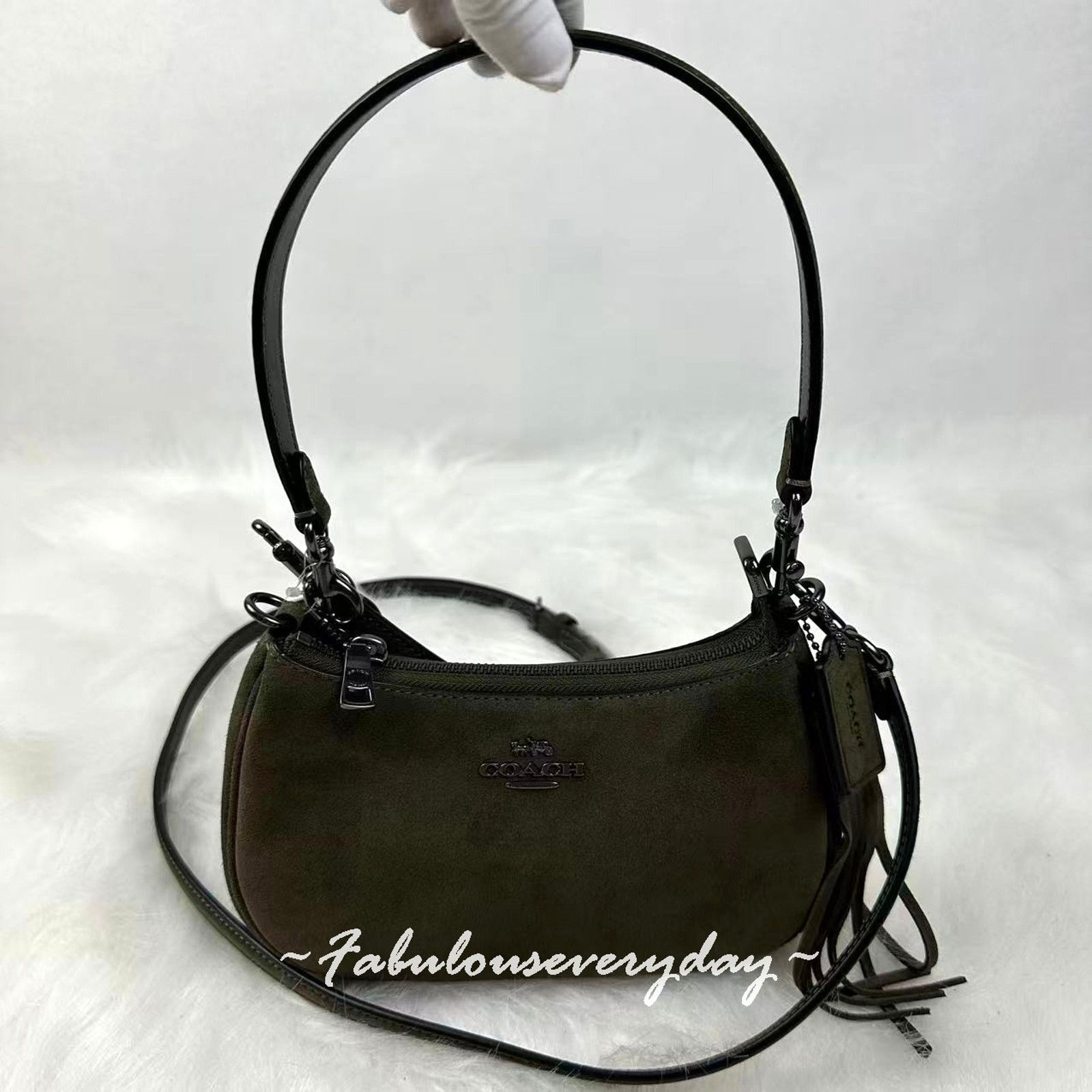Coach Coach Teri Mini Shoulder/Crossbody Suede/Gunmetal/Army Green Size ONE SIZE - 1 Thumbnail