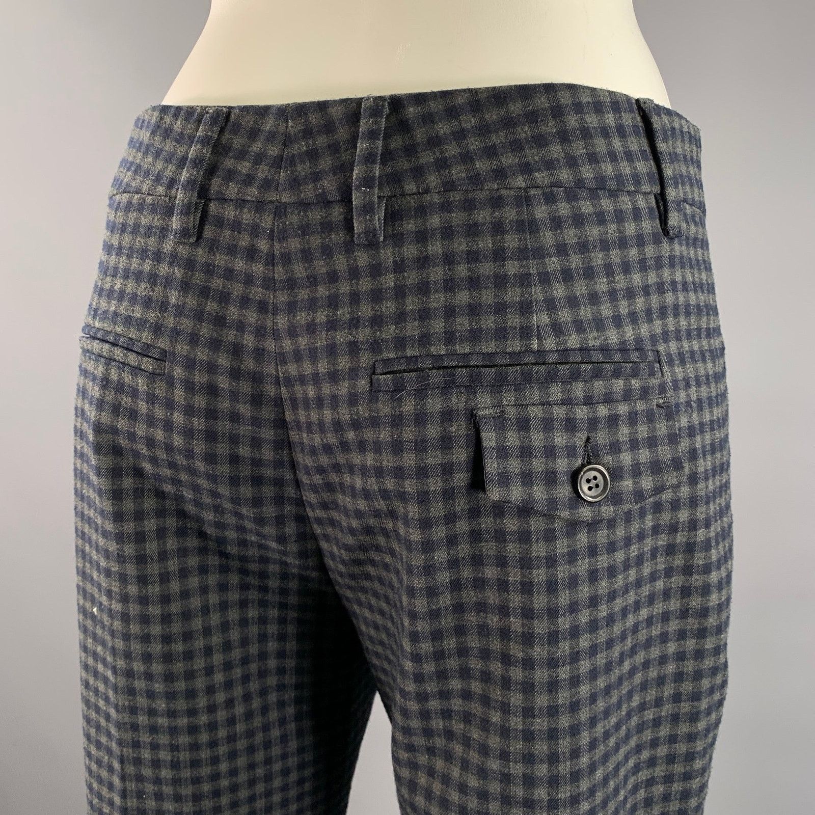 Prada PRADA Size 2 Grey Navy Wool Blend Plaid Dress Pants Size US 30 / EU 46 - 2 Thumbnail