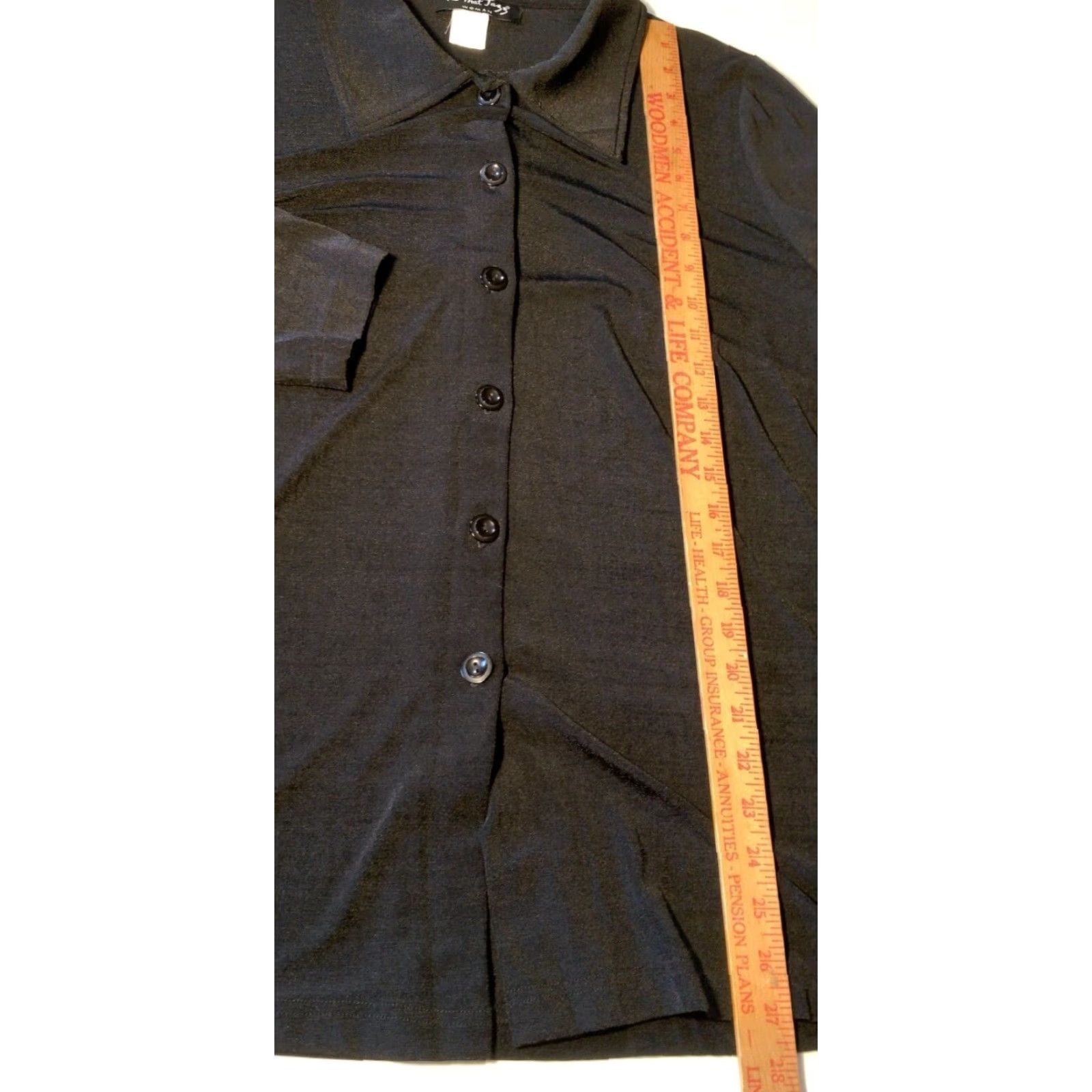 Vintage VINTAGE All That Jazz Blouse Shirt 16 Women Black Nylon Spandex Button Up Collared Lagenlook Gothic Witchy Size XXL / US 16-18 / IT 52-54 - 4 Thumbnail