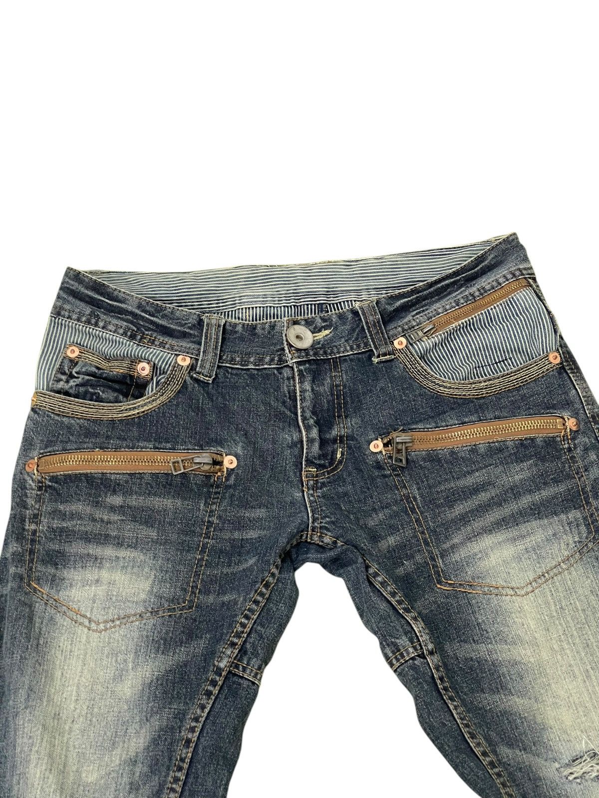 Japanese Brand Slim Jeans Made in Heaven Faded Distress 7🟦 Size US 33 - 6 Thumbnail