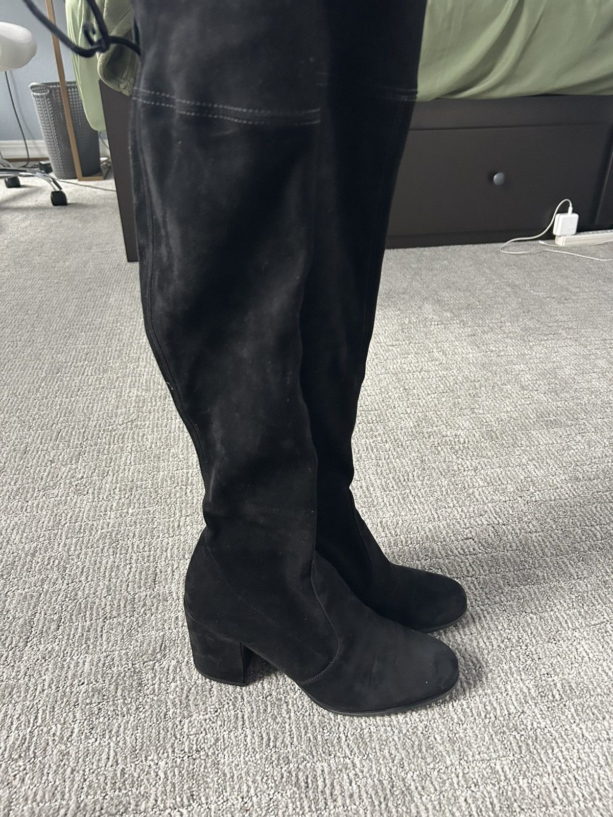 Stuart Weitzman Stuart Weitzman Black Suede Over-The-Knee Tieland Boots Size US 7.5 / IT 37.5 - 4 Thumbnail