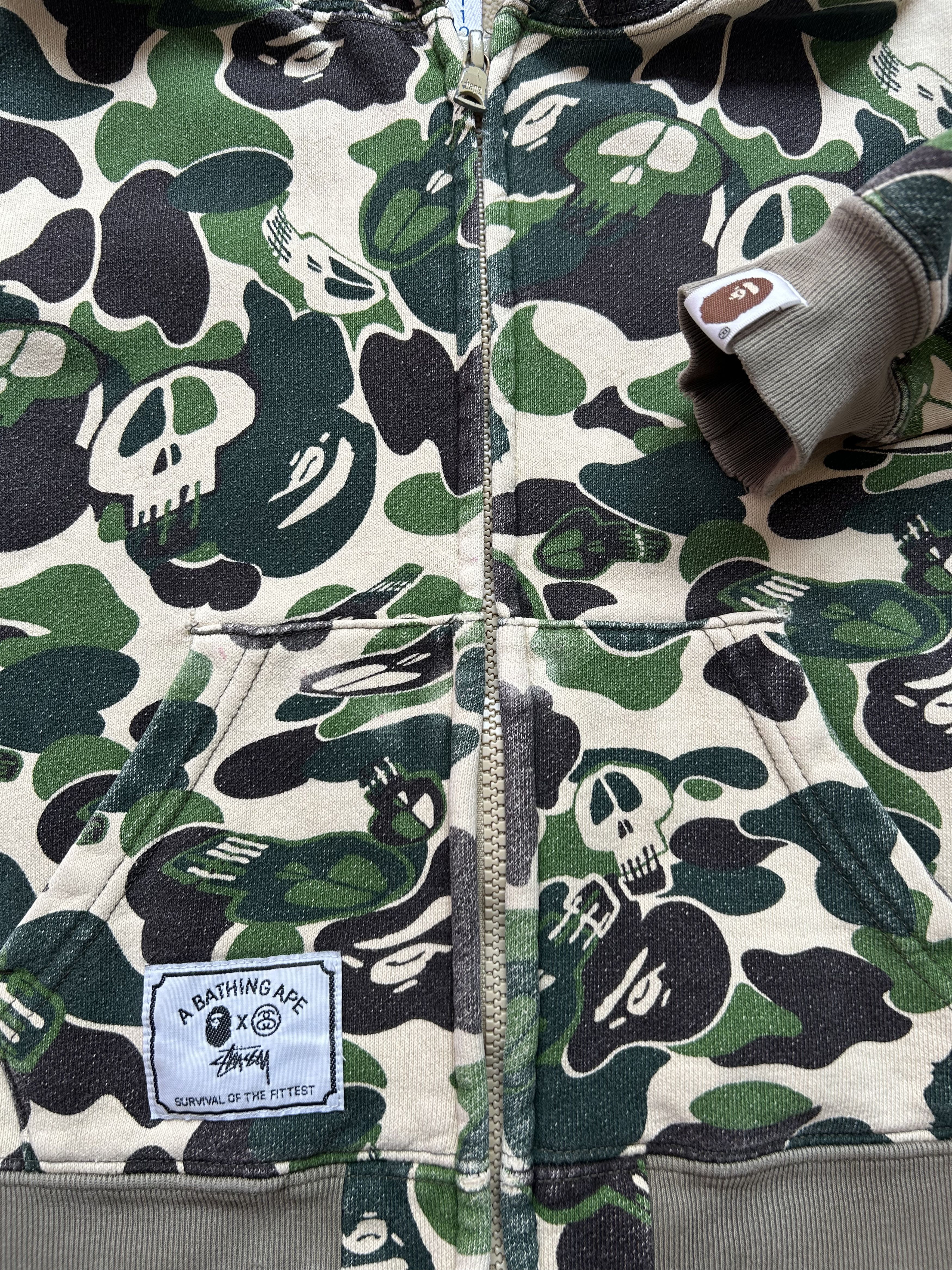 Bape × Stussy 2010 BAPExStussy Full Zip Hoodie 'Skull Camo' [Size Kid 110] Size US XXS / EU 40 - 8 Thumbnail