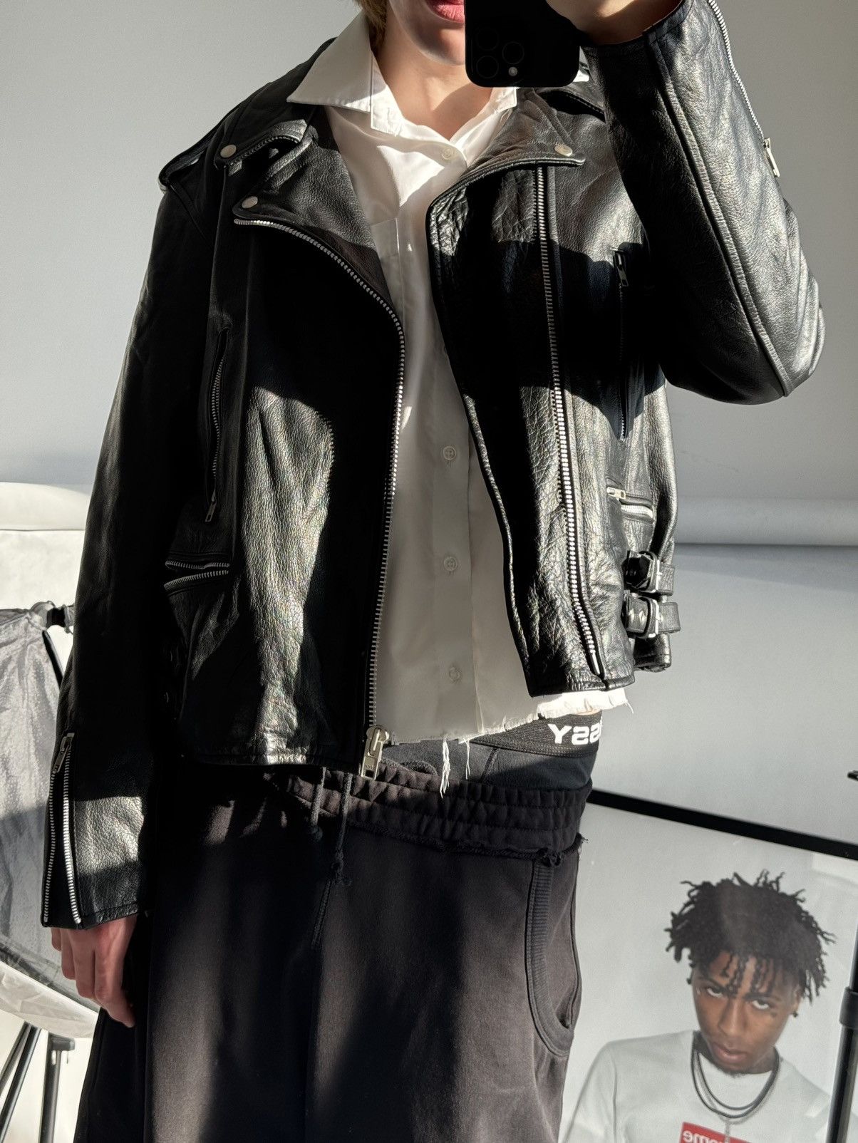 Vintage Vintage Leather Jacket Black Large Zip Up Motorcycle Biker Size US L / EU 52-54 / 3 - 4 Thumbnail
