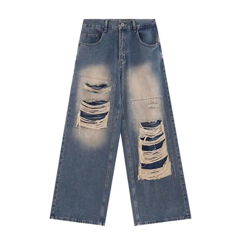 Japanese Brand Blue Color Distress Denim Pants Size US 31 - 3 Thumbnail