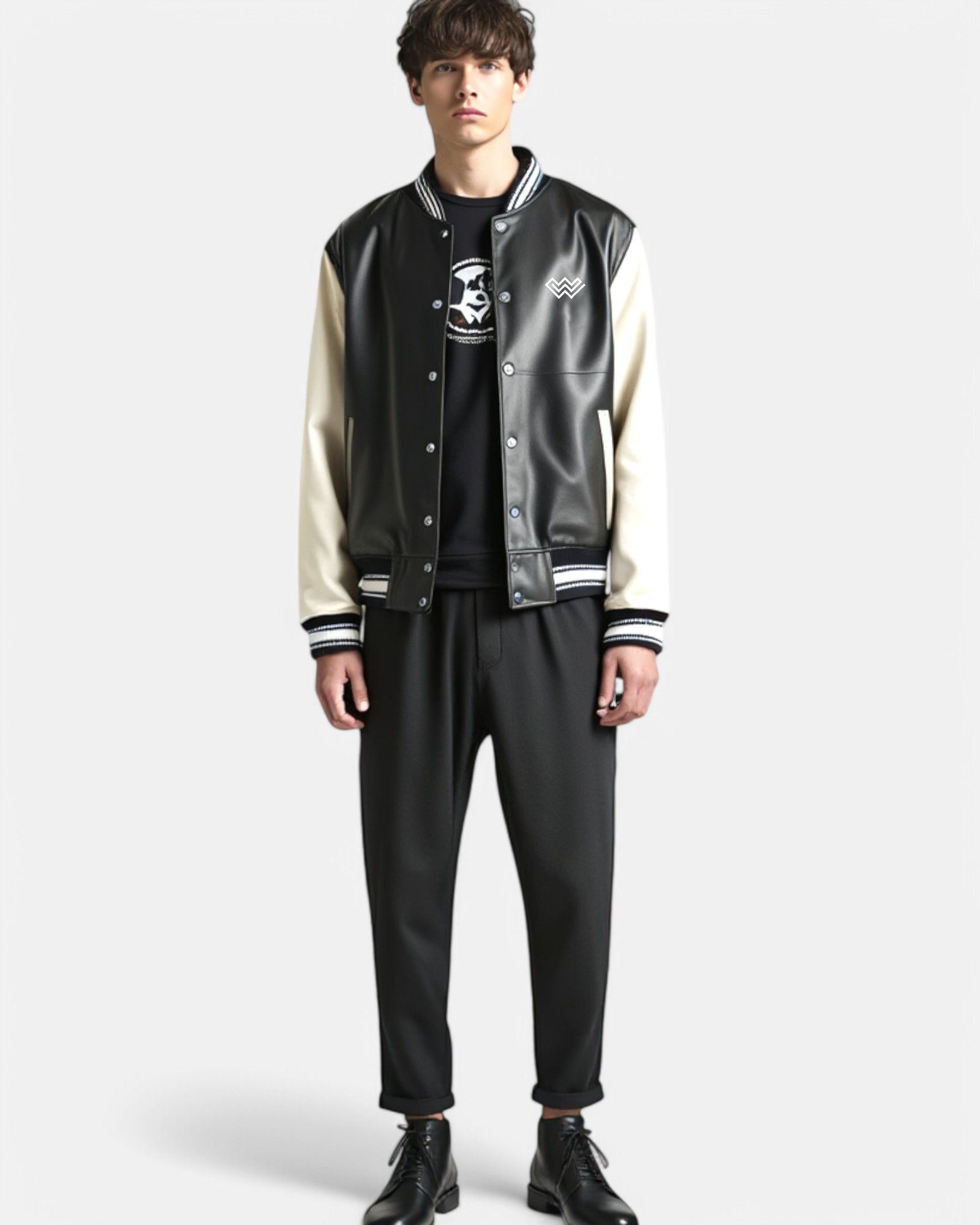 Vintage Wleti Varsity Vegan Leather Jacket–Cream Sleeves|Unisex Fit Size US M / EU 48-50 / 2 - 3 Thumbnail