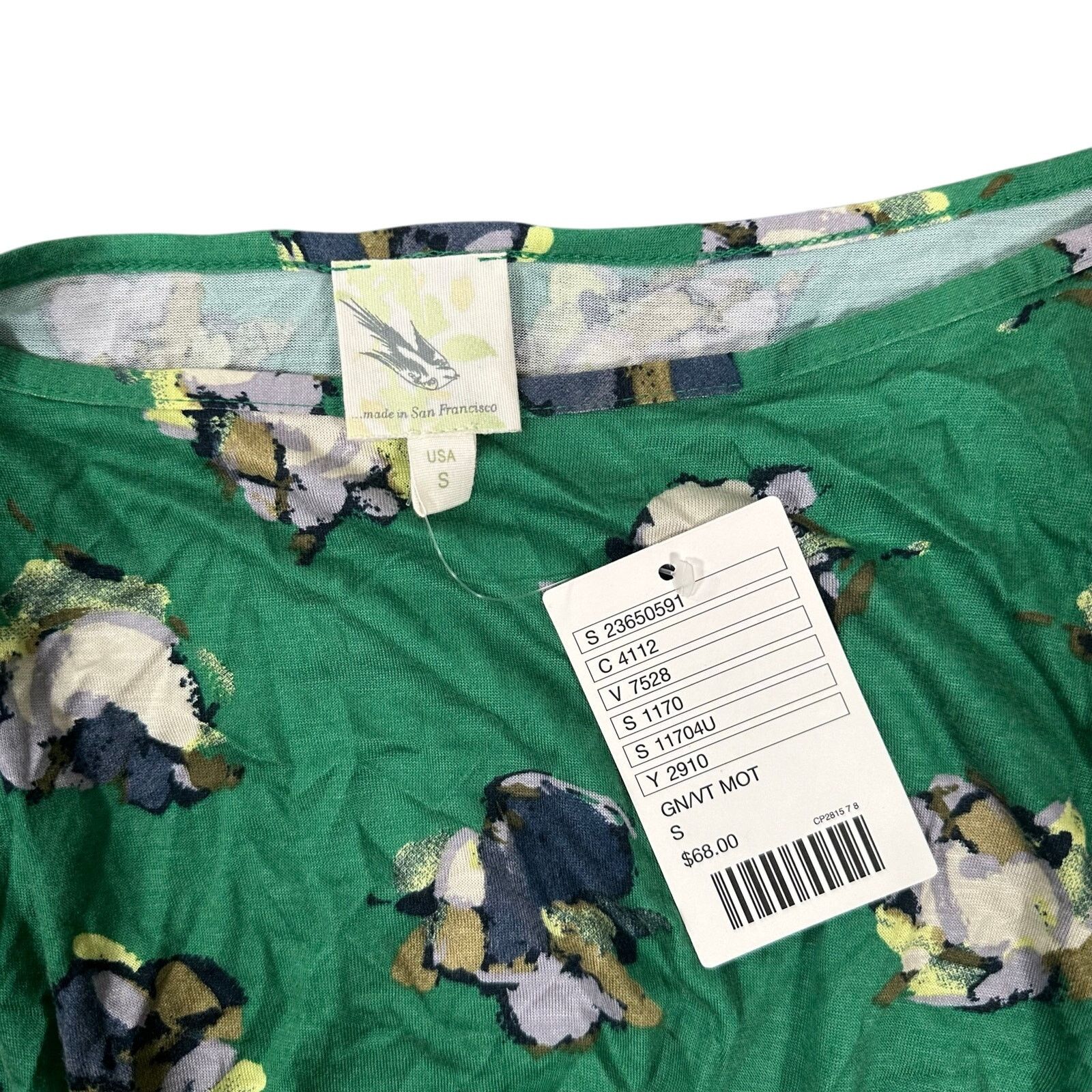 Anthropologie Anthropologie Ruched Floral Short Sleeve Blouse Top Green Size S / US 4 / IT 40 - 5 Thumbnail