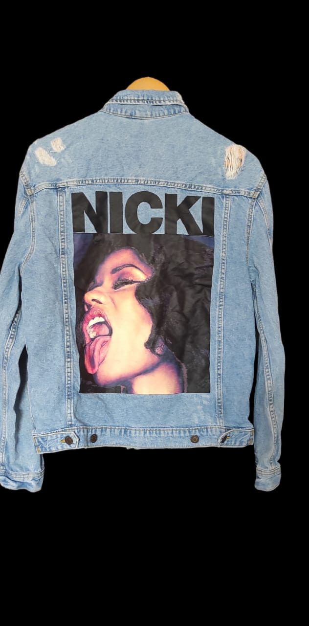 H&M Nicki Minaj Distressed Denim Jacket Limited Edition SZ M