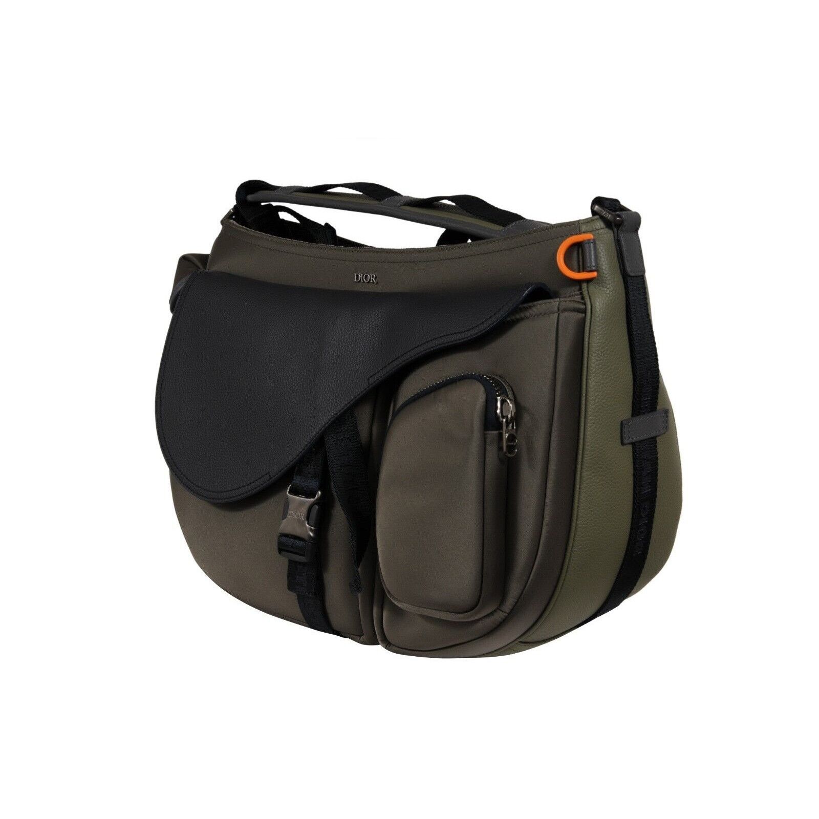 Dior × Sacai Saddle Messenger Bag Olive Green Navy Blue Leather - 02268 Size ONE SIZE - 14 Thumbnail