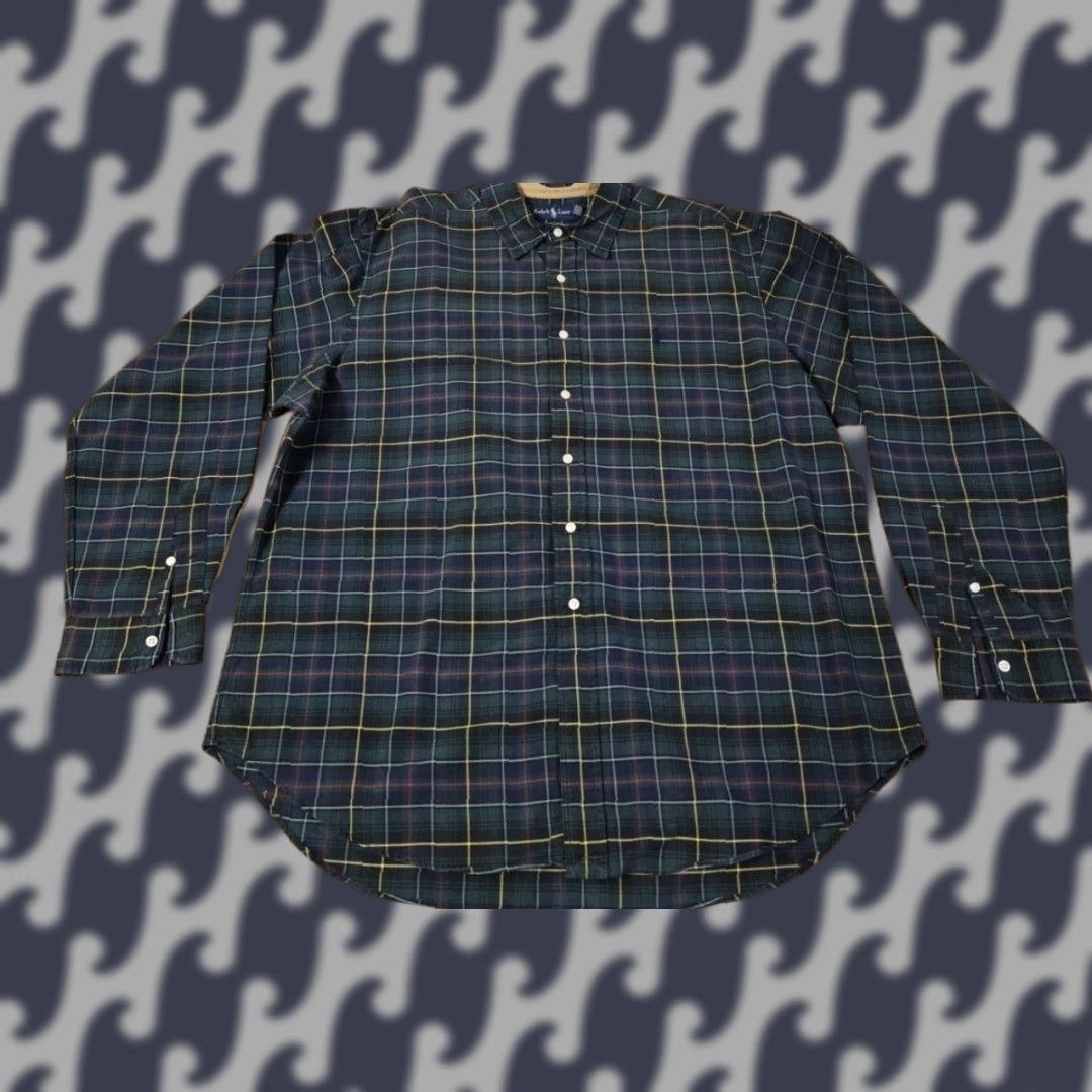 Polo Ralph Lauren Ralph Lauren Shirt 2XL Green Plaid Cotton Long Sleeve Button-Down Polo Pony Mens Size US XXL / EU 58 / 5 - 1 Thumbnail