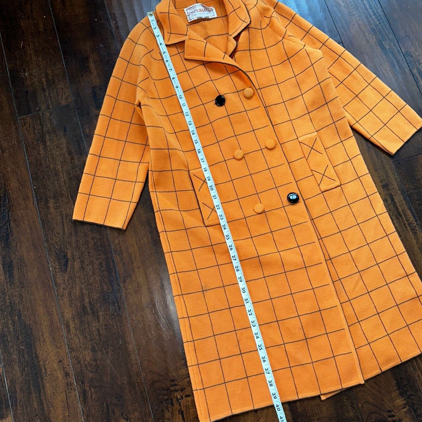 Imperial VINTAGE Imperial Wool Overcoat Women M Check Orange 1960s 70s Long 100% Wool Rockabilly Size M / US 6-8 / IT 42-44 - 4 Thumbnail