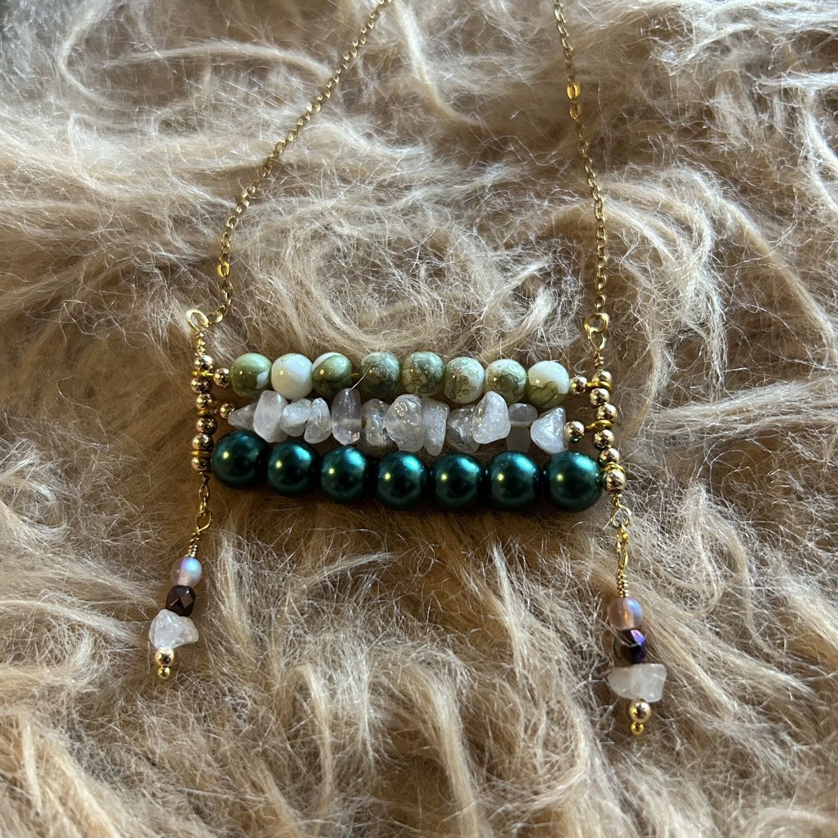 Handmade Handcrafted triple row bar stone pearl necklace Size ONE SIZE - 6 Thumbnail