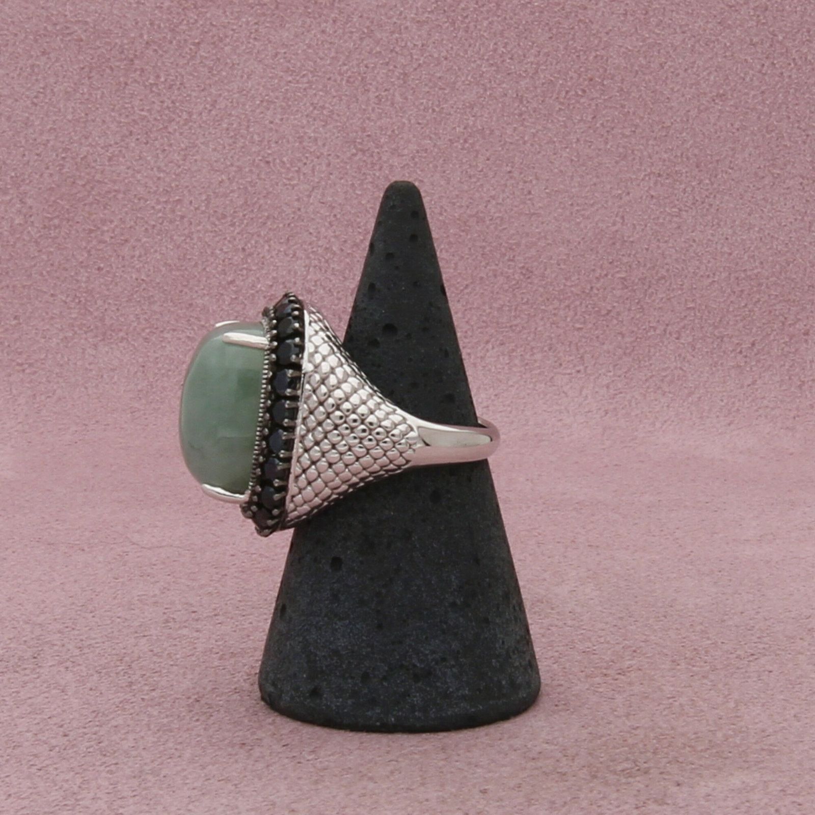 Sterling Silver sterling silver jade & black tourmaline halo ring size 6 Size ONE SIZE - 4 Thumbnail