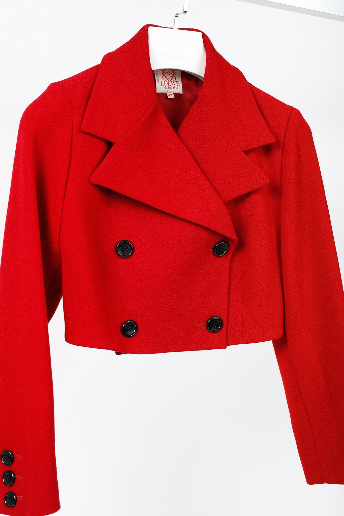 Loewe Loewe Red Crepe Double-Breasted Cropped Blazer Size M / US 6-8 / IT 42-44 - 3 Thumbnail