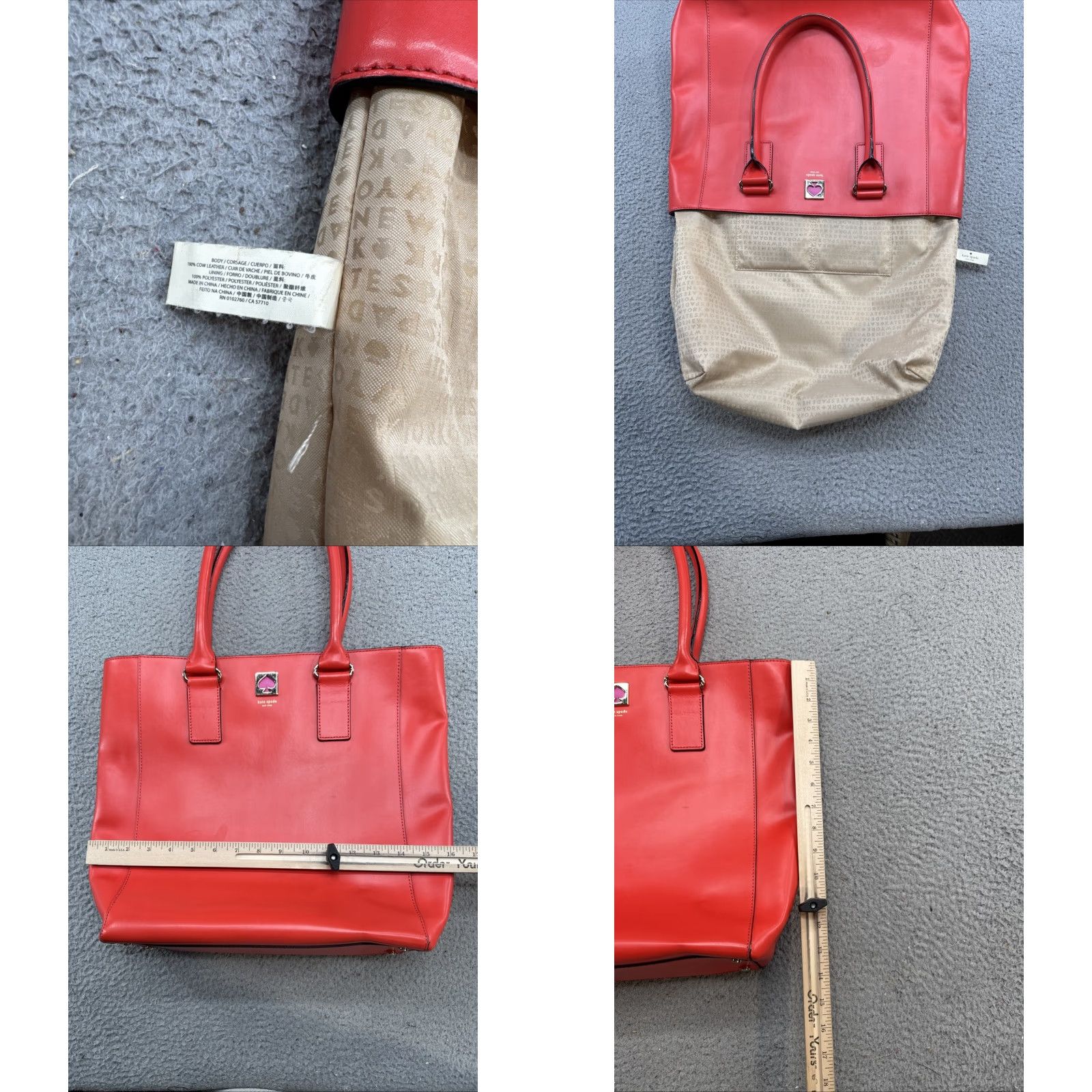 Vintage kate spade new york Red Cow Leather Large Shoulder Tote Bag Purse Handbag Size ONE SIZE - 9 Thumbnail