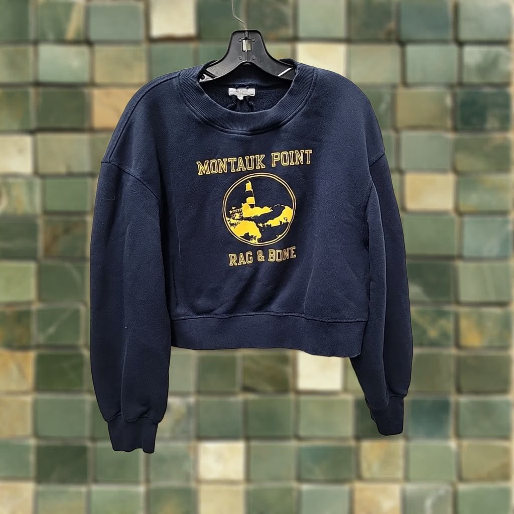 Rag & Bone rag & bone Sweatshirt Pullover Crew Neck Long Sleeve Blue M Womens Crop Graphic Embroidered Activewear Size M / US 6-8 / IT 42-44 - 1 Thumbnail