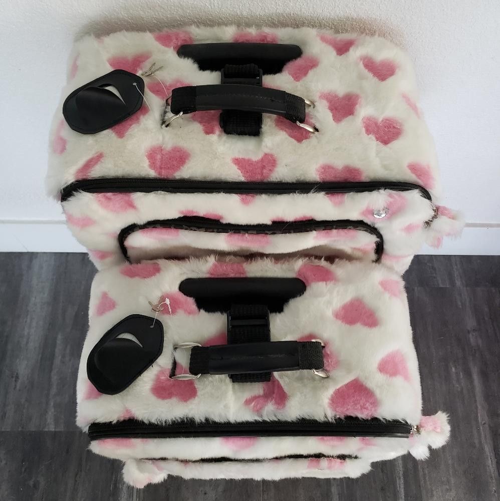 Designer White Pink Faith Knight Faux Fur L Luggage Size ONE SIZE - 9 Thumbnail