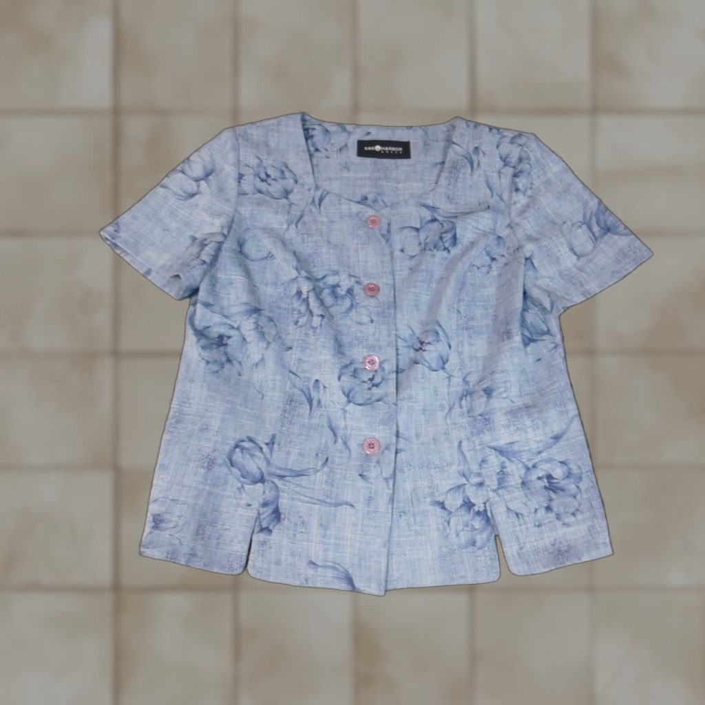 Vintage Sag harbor Womens Blazer Large Blue Floral four-button Size L / US 10 / IT 46 - 1 Thumbnail