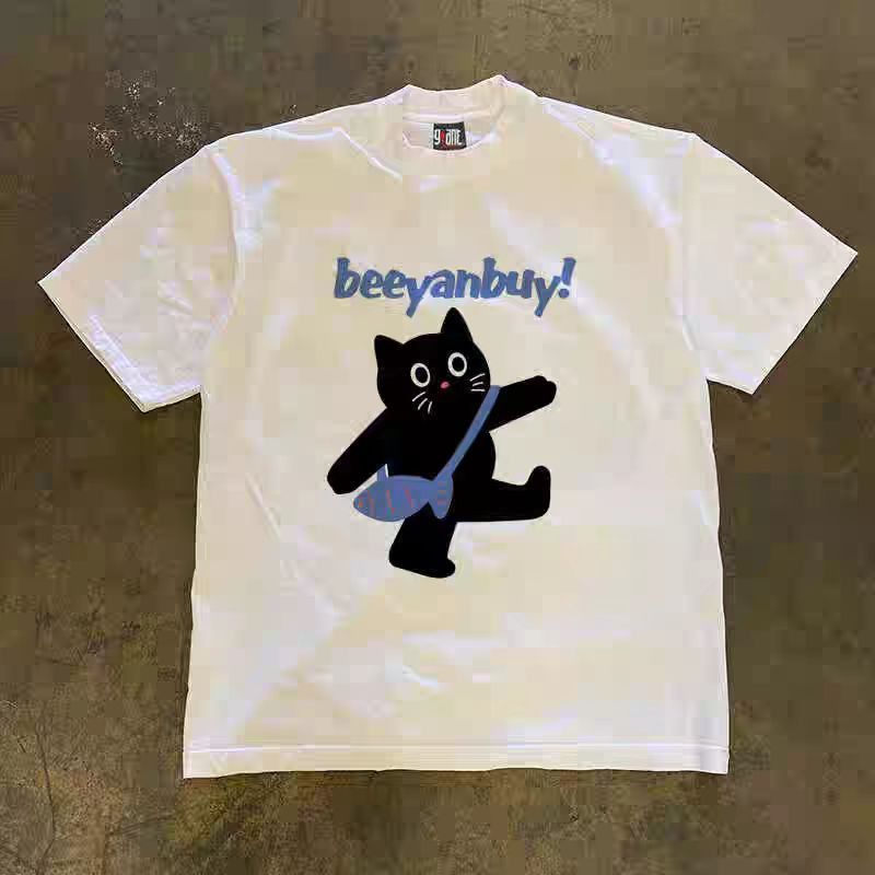 Vintage White retro cute cat print t-shirt Size US M / EU 48-50 / 2 - 1 Thumbnail