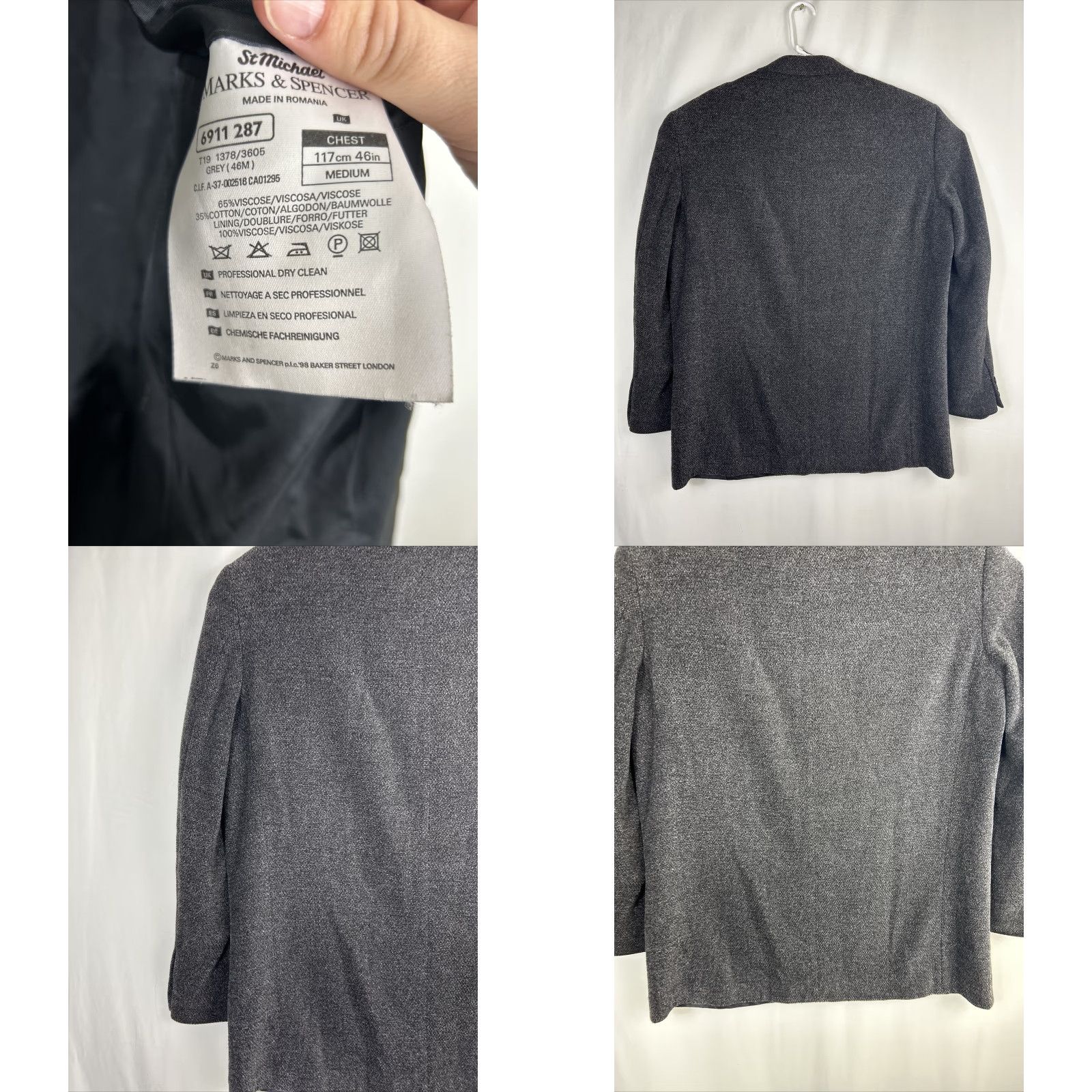 Marks & Spencer Marks & Spencer Men’s 46M Static Black Viscose Cotton Sport Coat Size US S / EU 44-46 / 1 - 9 Thumbnail