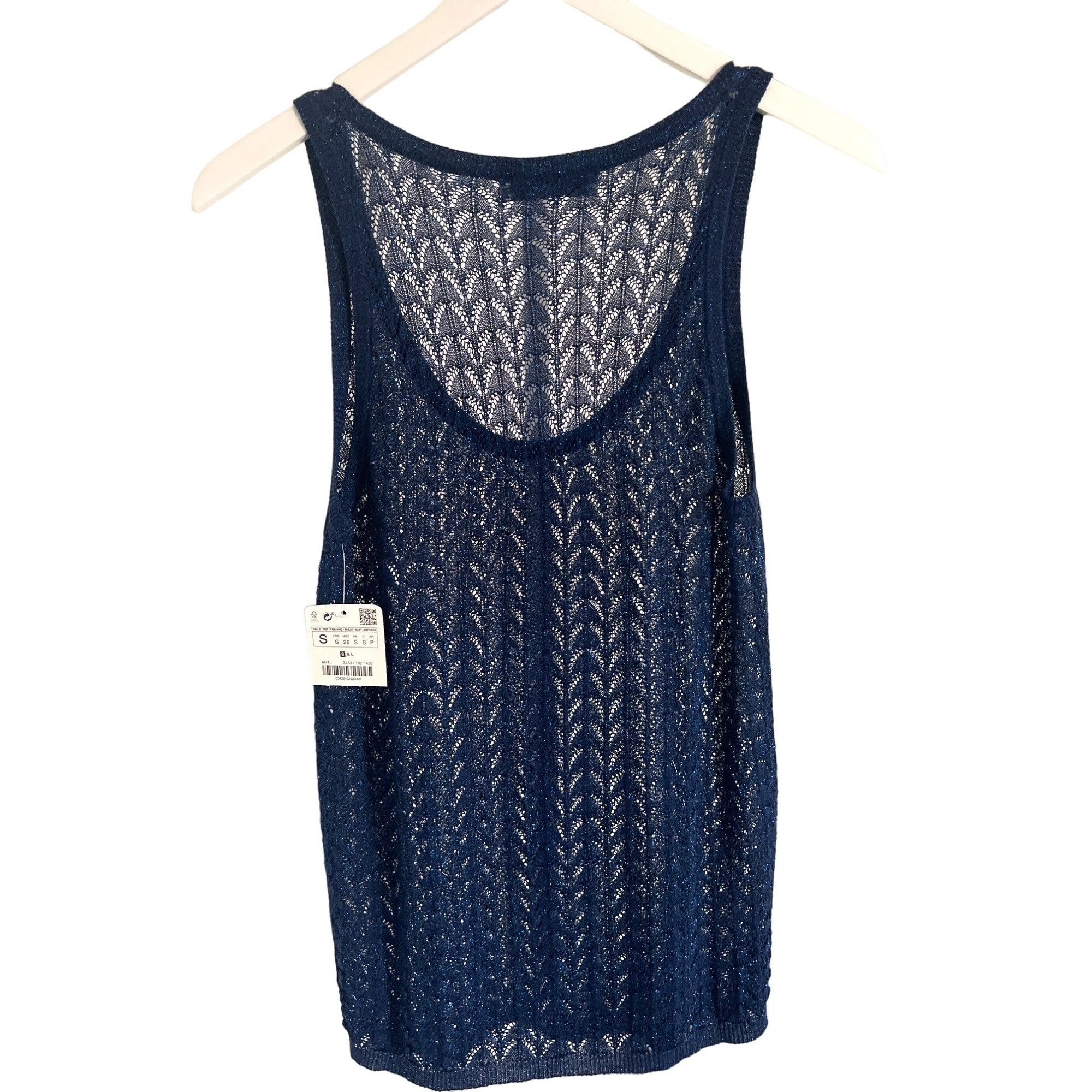 Zara Zara Midnight Blue Metallic Knit Sheer Tank Top Size S / US 4 / IT 40 - 4 Thumbnail