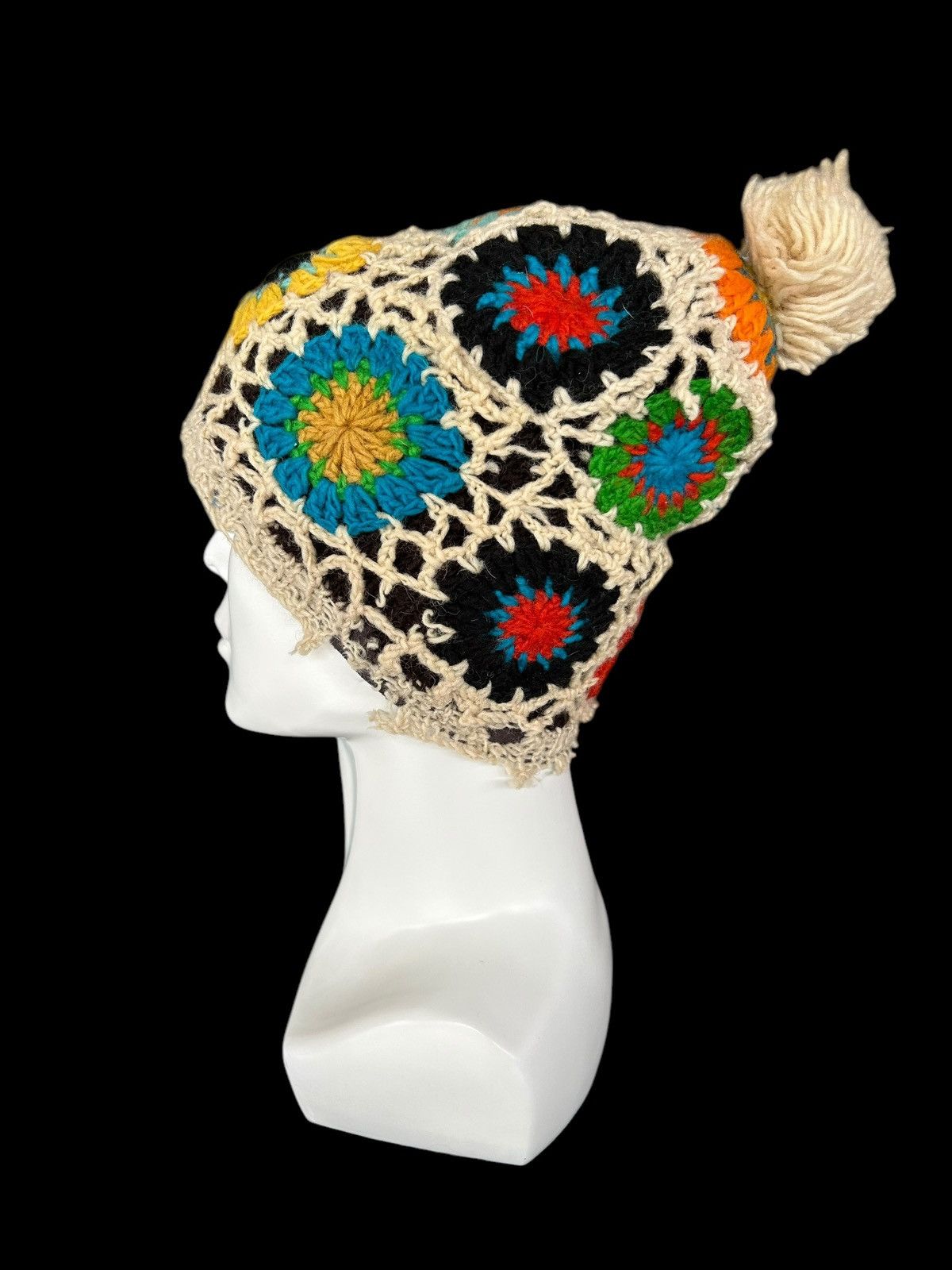 Japanese Brand × Kapital × Vintage Rare Hippies Style Crochet knitted Distressed Beanie Hat ☠️🌈☠️ Size ONE SIZE - 5 Thumbnail