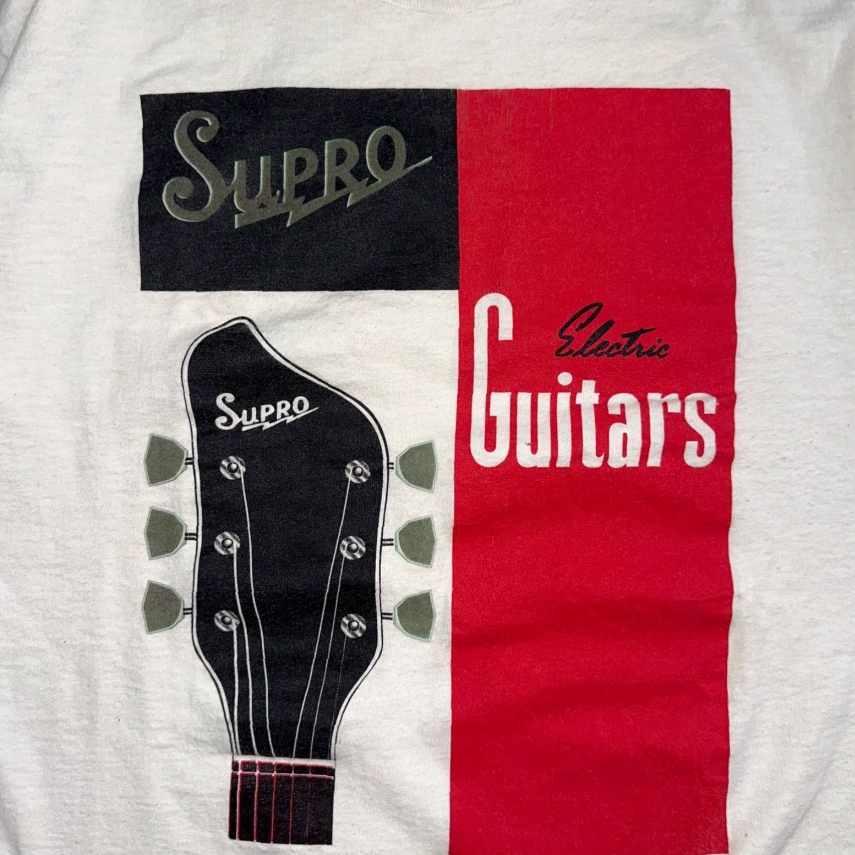Fruit Of The Loom VINTAGE Supro Guitars T Shirt FOTL 90s Single Stitch Music Band Gibson Martin 1990s Mens L White Shirt Size US L / EU 52-54 / 3 - 2 Thumbnail