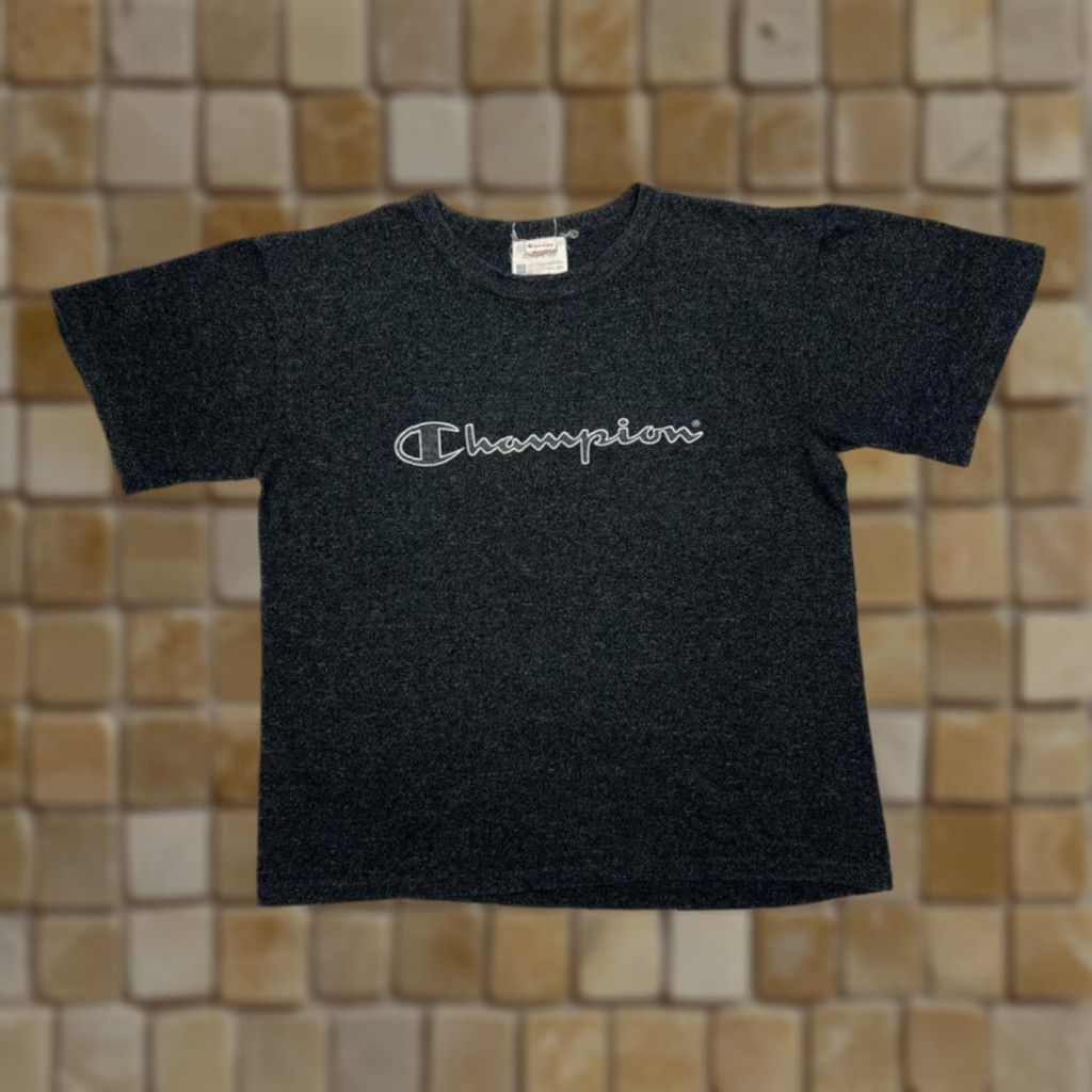 Champion VINTAGE Champion Logo Spellout Graphic Grey T-Shirt Large Mens 90s Shirt Short Sleeve Regular Cotton Size US L / EU 52-54 / 3 - 1 Thumbnail