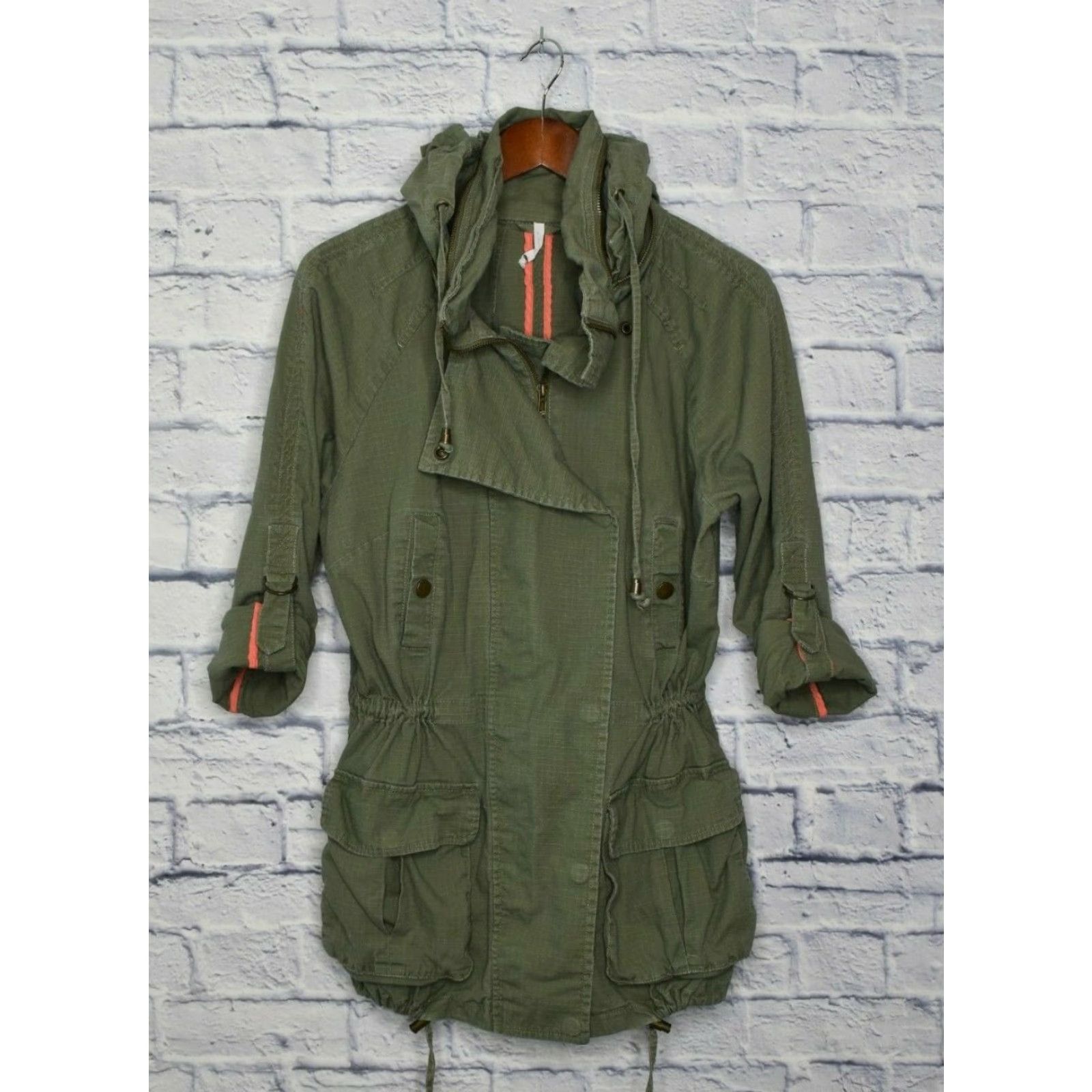 Vintage Willow And Clay Jacket Womens Medium Zip Snaps Hooded Casual Green Cotton Blend Mid-Length Size M / US 6-8 / IT 42-44 - 2 Thumbnail