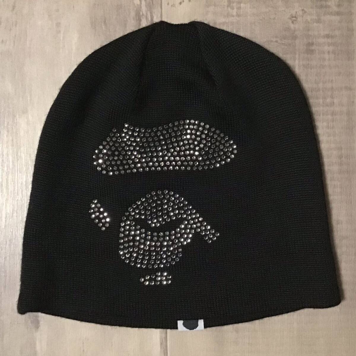 Pre-owned Bape X Nigo Bape Swarovski Ape Face Logo Beanie Knit Cap A Bathing Ape In Black