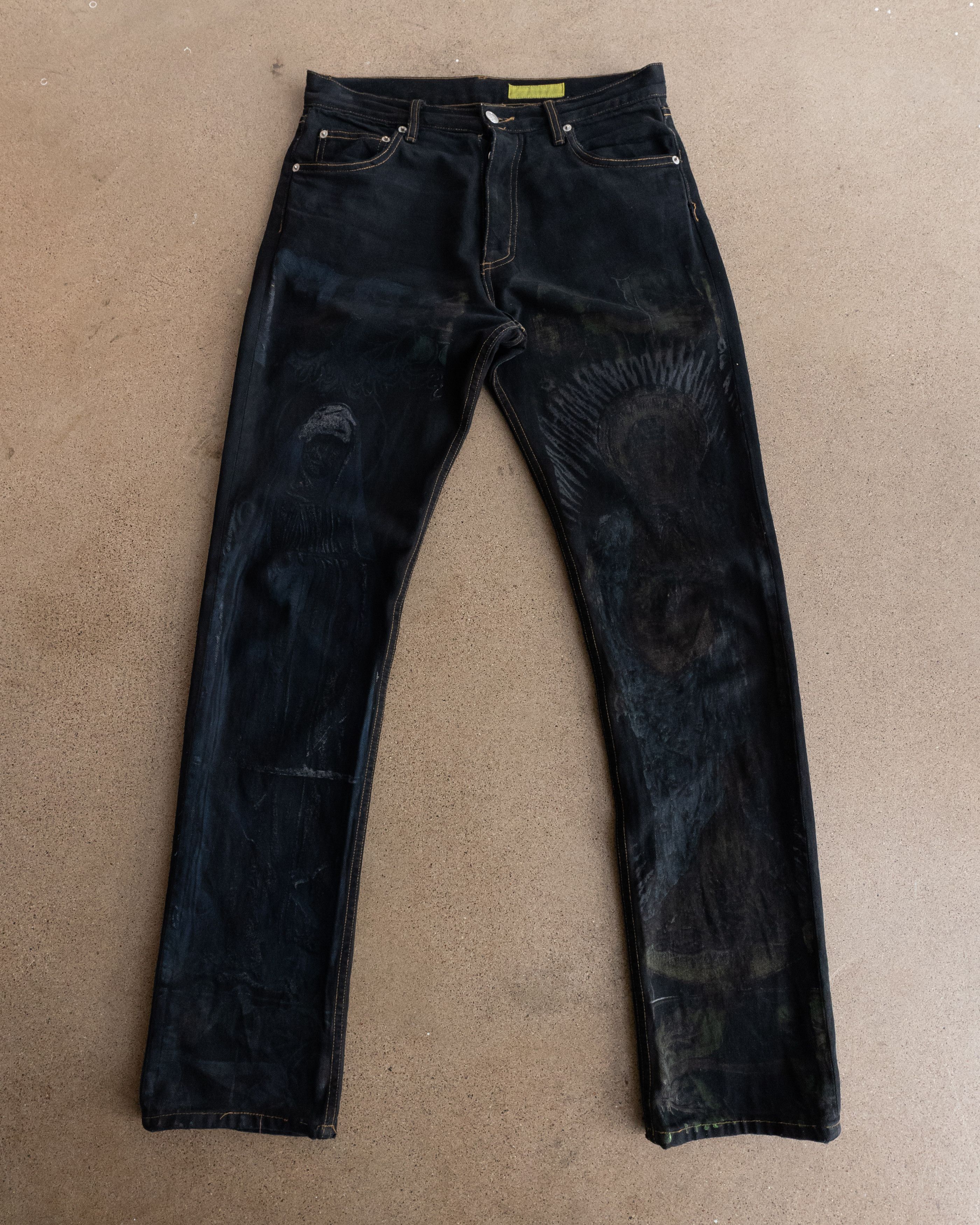 Siberia Hills Black Wash Holy Jeans Men's 32 Jesus Drawings