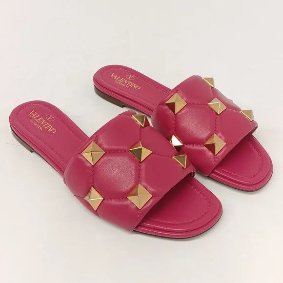 Valentino Valentino Roman Stud Quilted Leather Slides - EU37.5/US7.5 Size US 7.5 / IT 37.5 - 2 Thumbnail