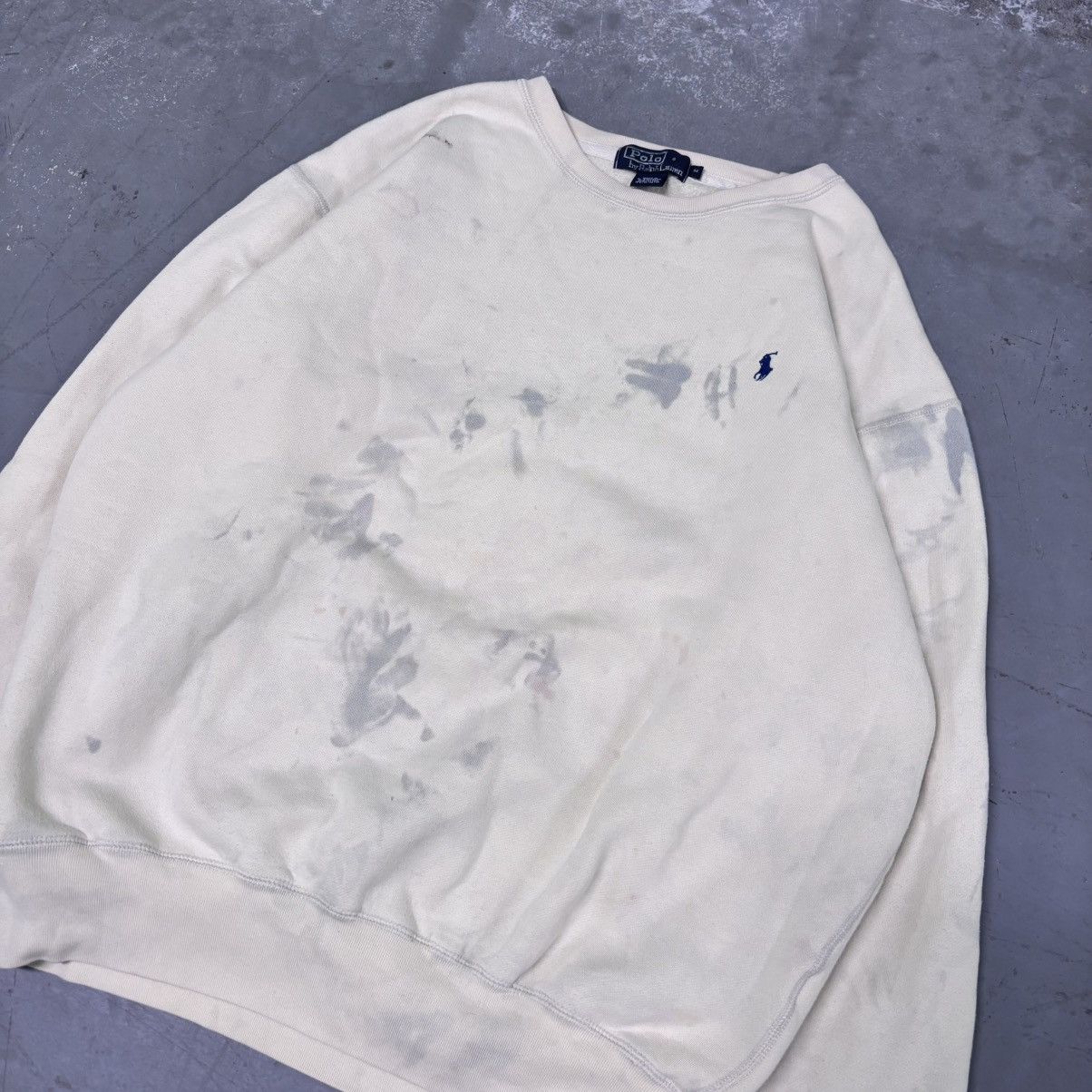 Polo Ralph Lauren × Vintage Vintage Tan baggy fit Distressed paint splatter polo crew Size US M / EU 48-50 / 2 - 2 Thumbnail