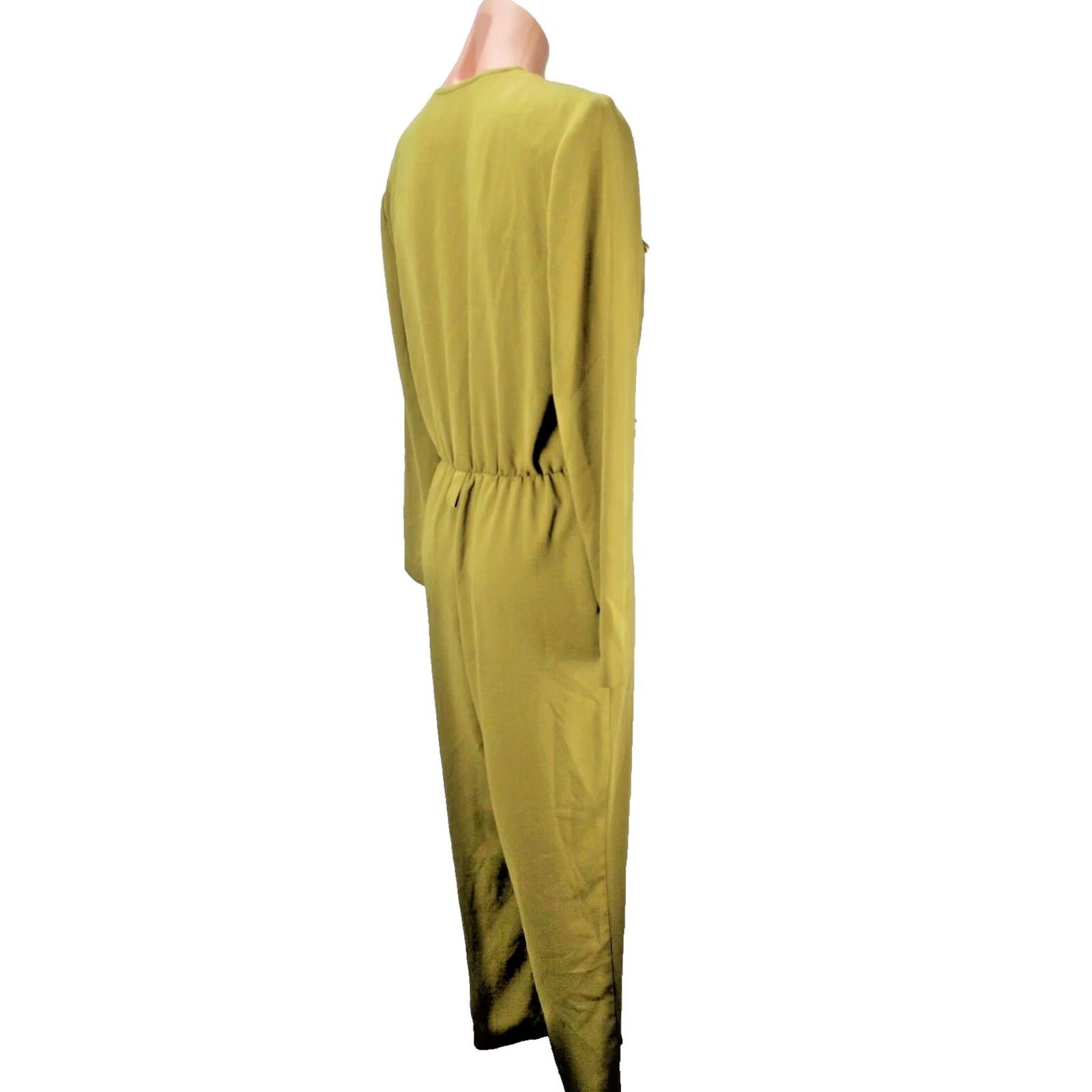 Vintage Caché Jumpsuit Shirt 80s VTG Chartreuse Green Belted Career Tapered 1990s 7 Adults Womens Mens Looks Eveningwear Size 28" / US 6 / IT 42 - 2 Thumbnail