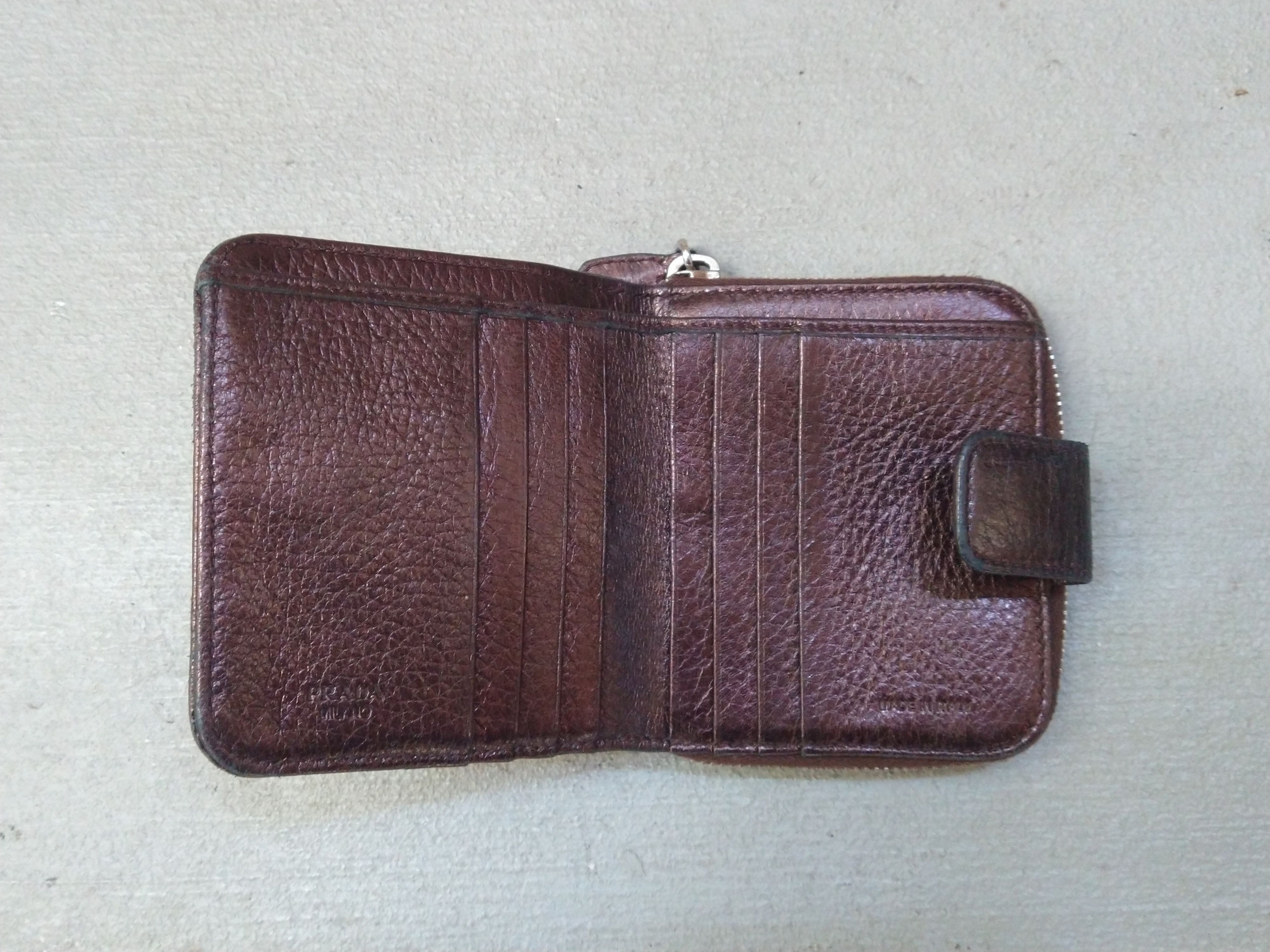 Prada × Vintage Prada Wallet Metallic Brown Leather Zip Bifold Y2K Size ONE SIZE - 14 Thumbnail