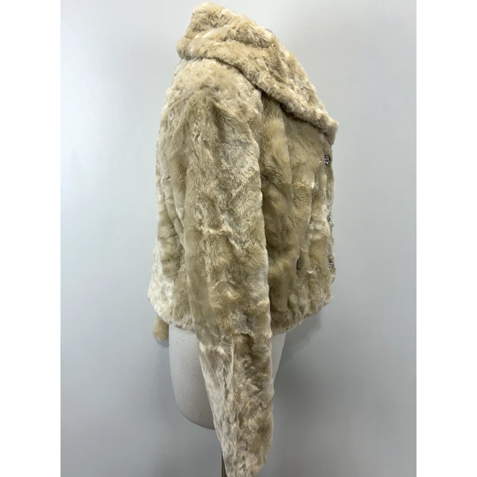 Vintage VINTAGE Black Rivet Jacket Women XL Beige Faux Fur Lined Rhinestone Buttons 60s Look Size XL / US 12-14 / IT 48-50 - 4 Thumbnail