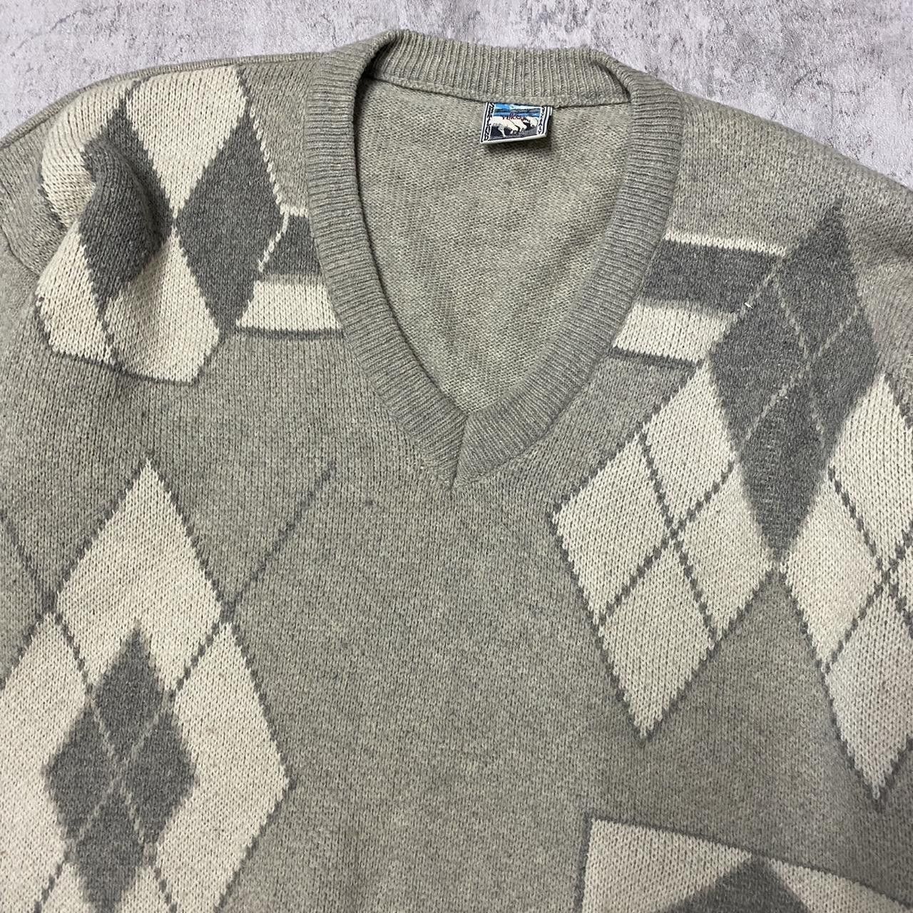 Other Grey and cream vintage 90s argyle sweater knitwear Size US XL / EU 56 / 4 - 2 Thumbnail