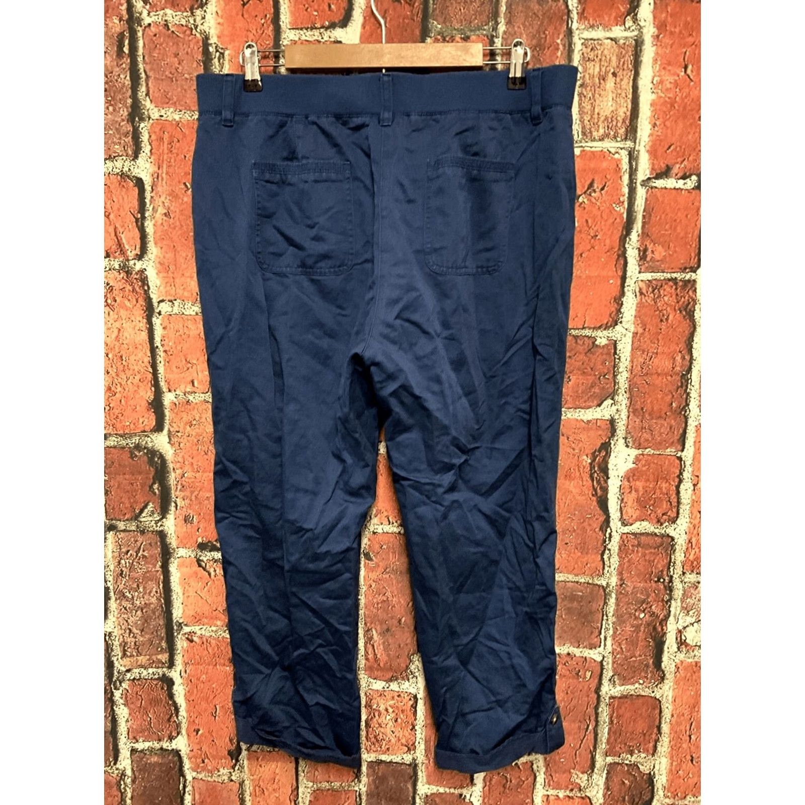 J. Jill J. Jill Womens Pants Blue Size Large Roll Tab Straight Elastic Waist Linen Blend Pants Size 24" / US 00 / IT 34 - 3 Thumbnail