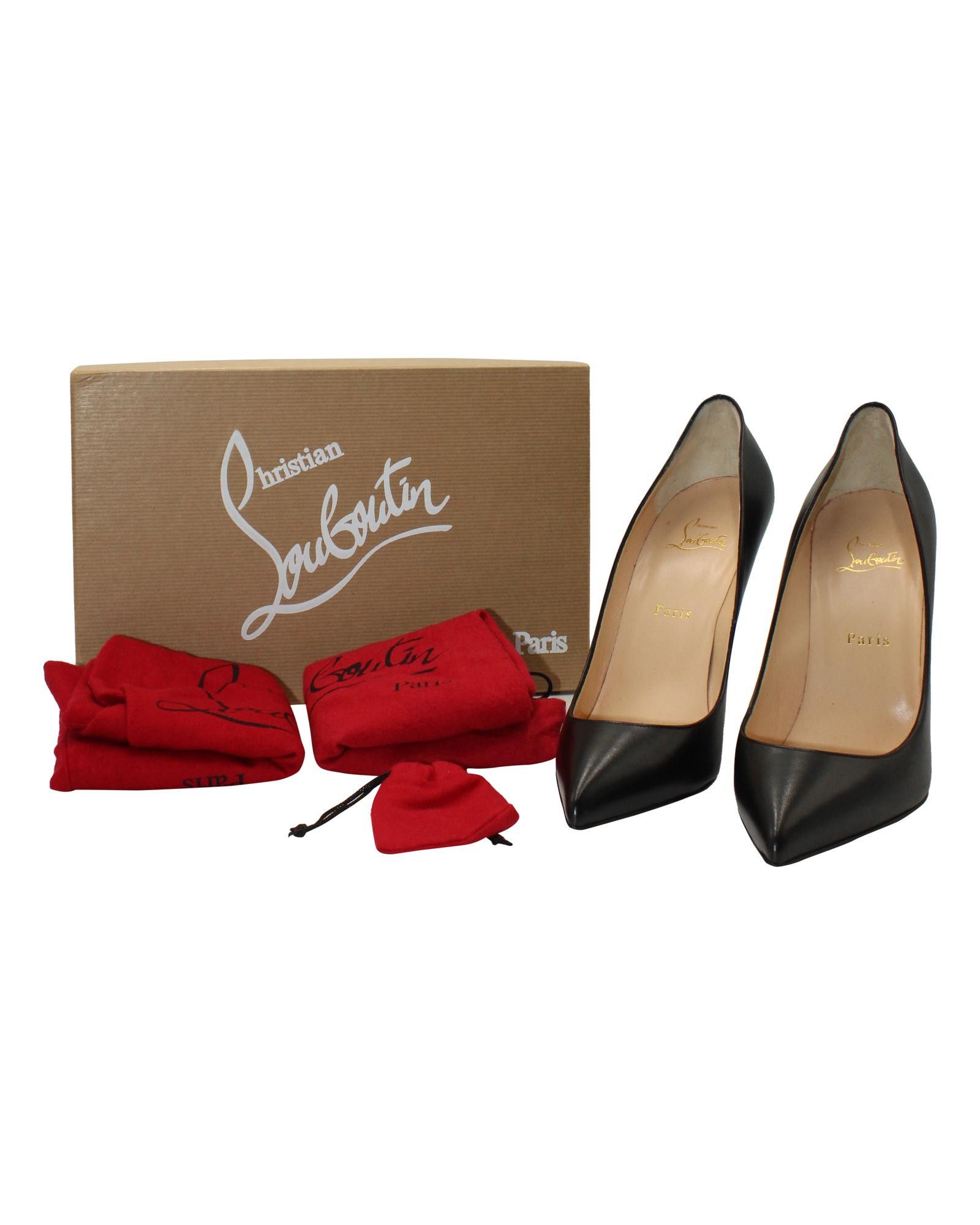 image of Black Leather Pointed Toe Pumps With 100Mm Heel Shoes By Christian Louboutin, Women's (Size 11)