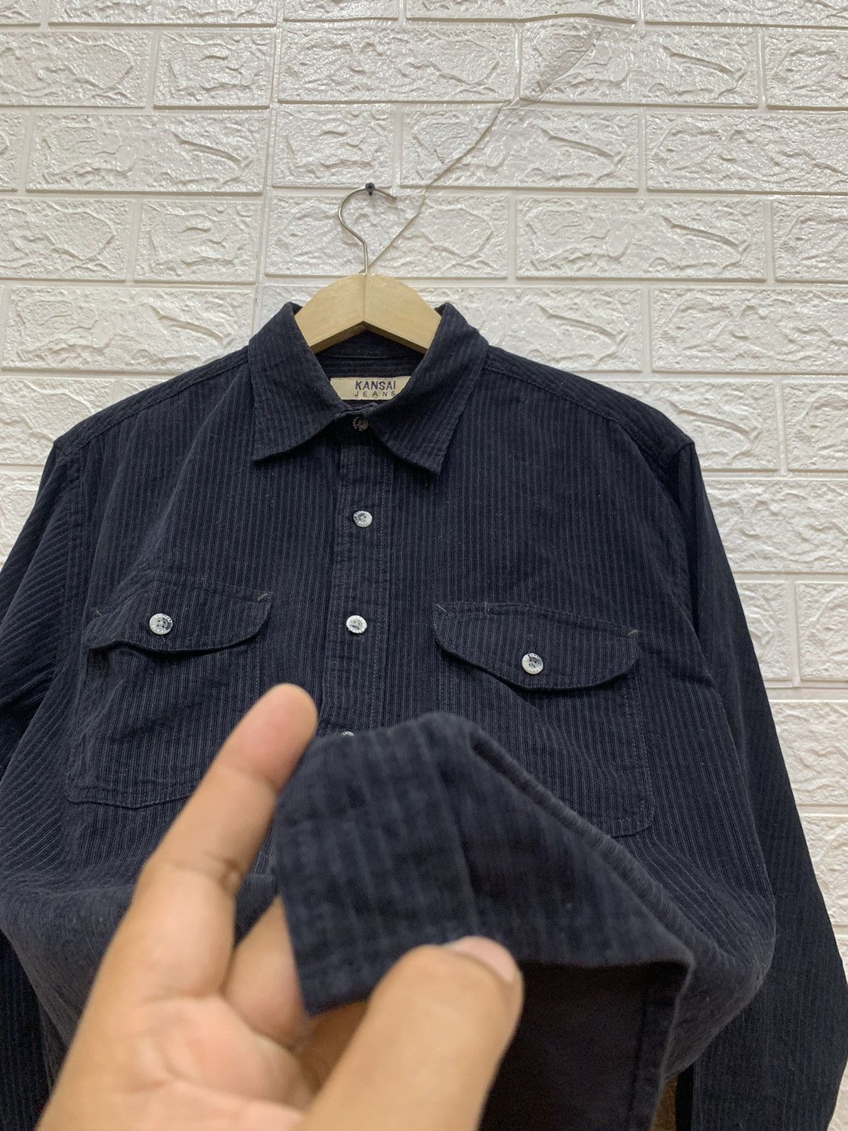 Kansai Yamamoto Vintage kansai jeans double pocket black corduroy shirt Size US M / EU 48-50 / 2 - 4 Thumbnail